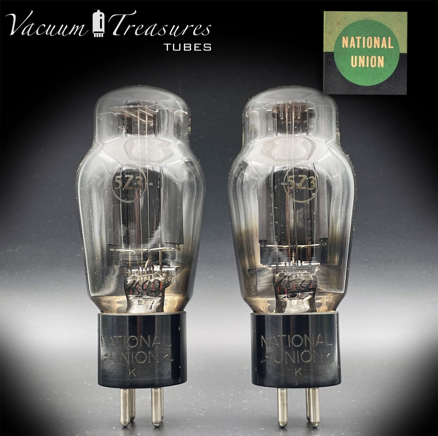 5Z3 VT-145 NATIONAL UNION NOS NIB Matched Pair Hanging Filaments Black Plates Foil Getter USA