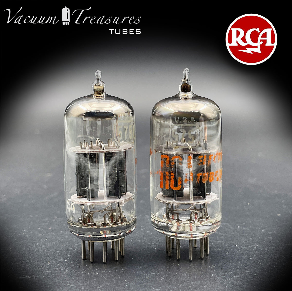 5751 RCA NOS Black Plates Halo Getter Matched Pair Tubes Made in USA