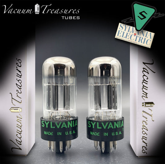 6SL7GT SYLVANIA 3-Hole Black Plates Tall Boys AMPLITREX Matched Pair Same Date Codes Made in USA '50s