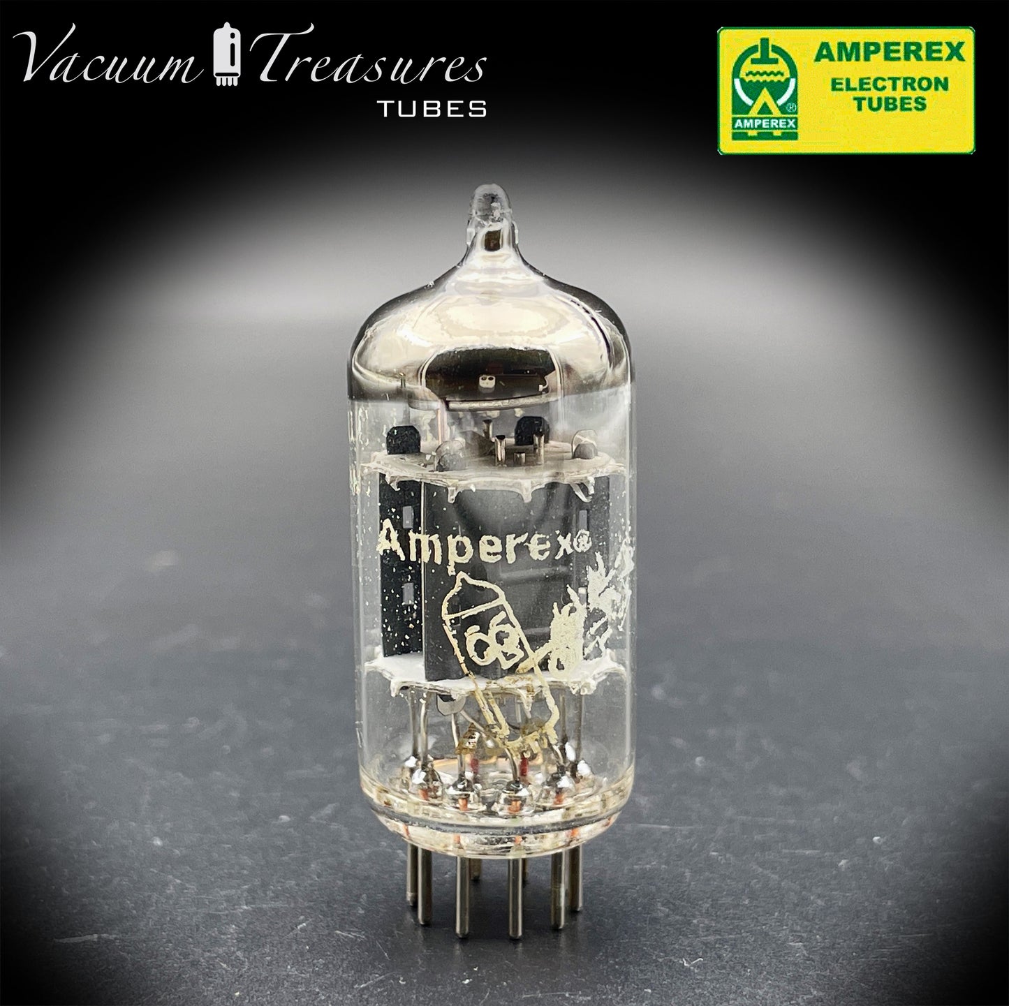 12AX7 / ECC83 NOS AMPEREX Bugle Boy Short Plates Halo Getter Tested Tube MADE IN HOLLAND