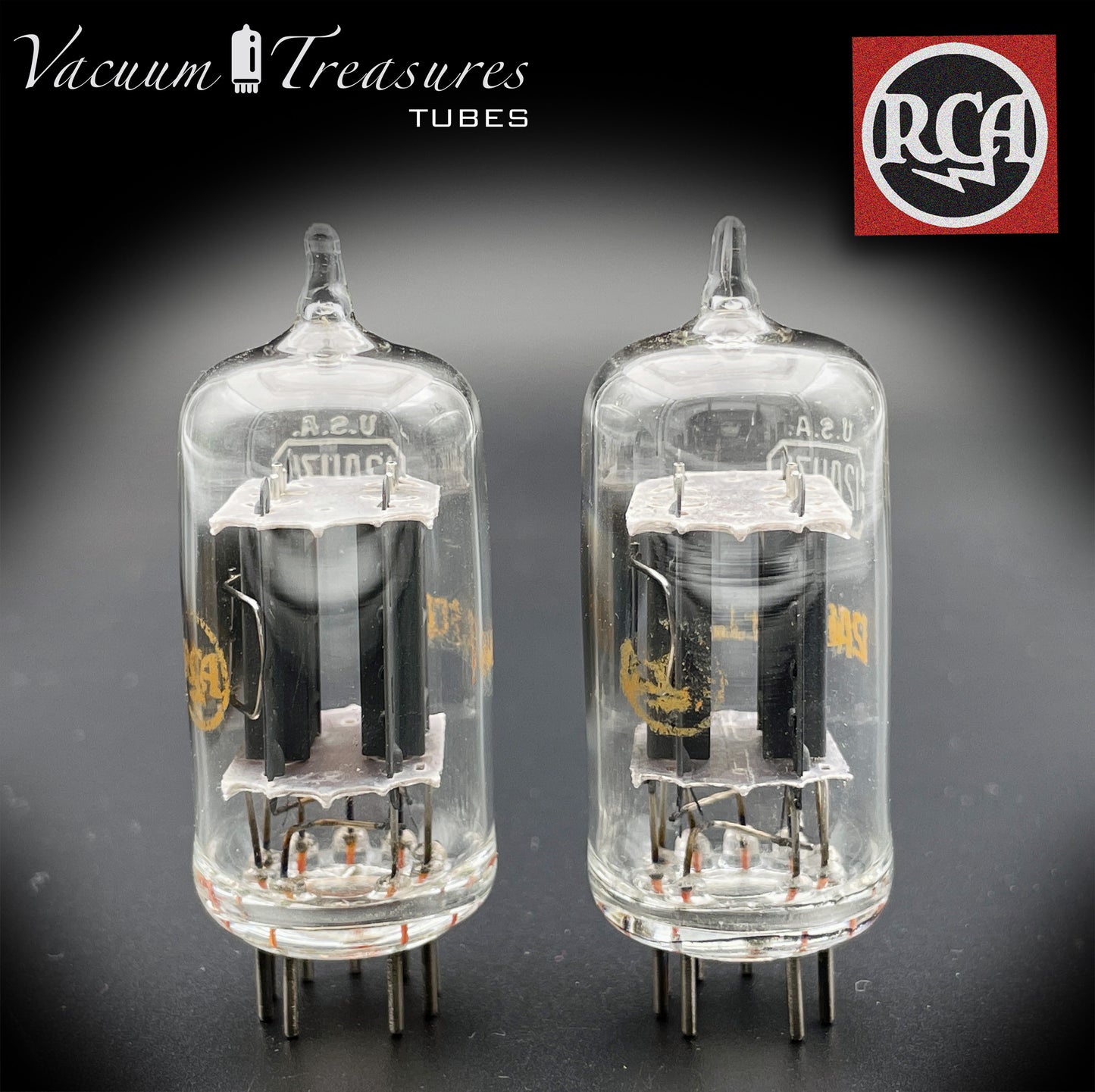 12AU7 A ( ECC82 ) RCA Clear TOP Long Gray Plates Side [] Getter Matched Tubes Made in USA