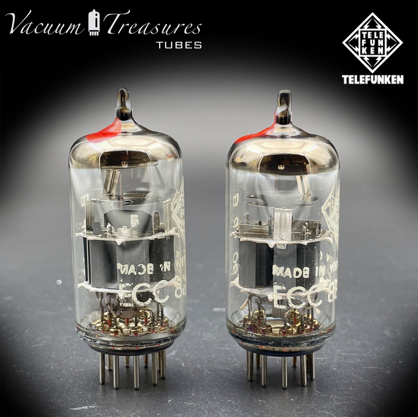 ECC88 6DJ8 TELEFUNKEN Matched Pair Red Dot Same Data Code Diamond <> Bottom Berlino Tubes Made In Western Germany