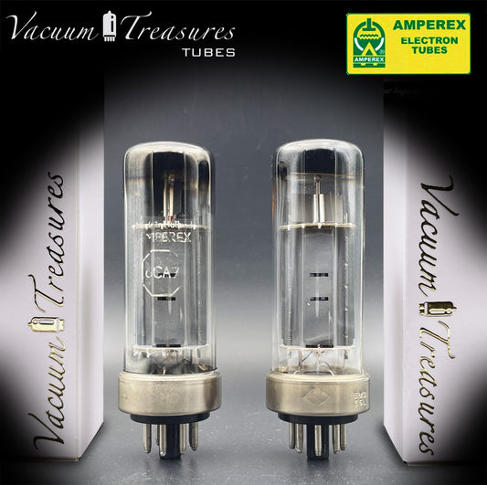 6CA7 EL34 AMPEREX by PHILIPS Eindhoven Metal Base ’55 One-Piece Disc Getter Matched Pair Amplitrex Tested Curves Included