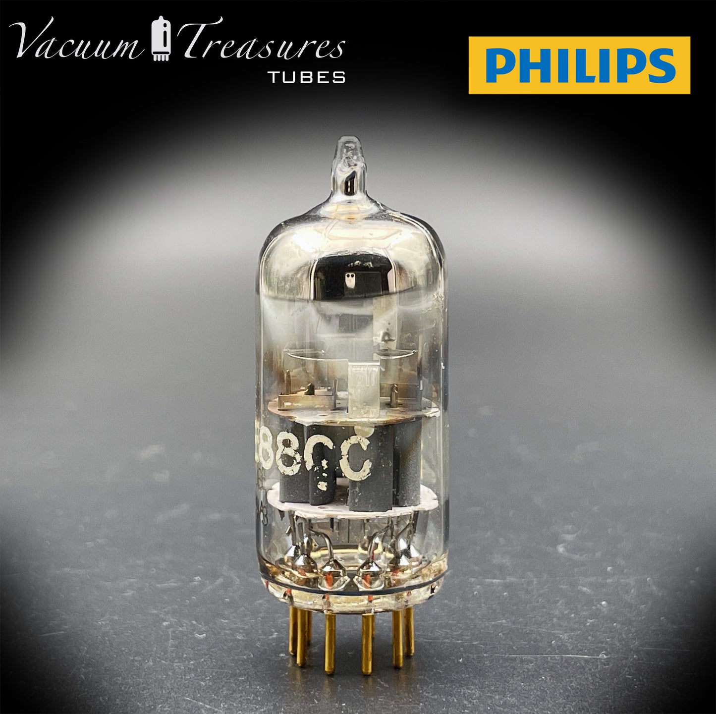 E88CC ( 6922 ) PHILIPS Special Quality Halo Getter Tube Gold Pin Made in Holland '66