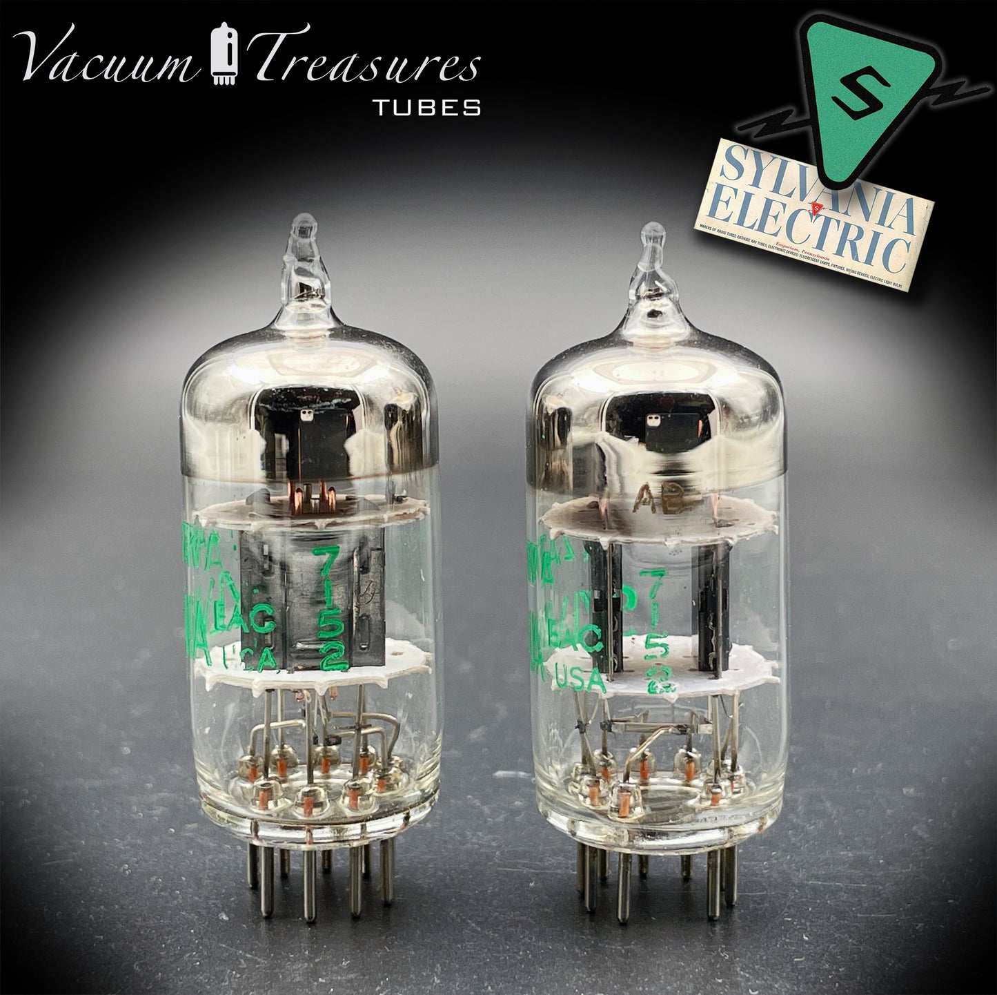 12AT7WA E81CC 6201 NOS SYLVANIA Matched Pair - Black Plates Halo Getter Made in USA