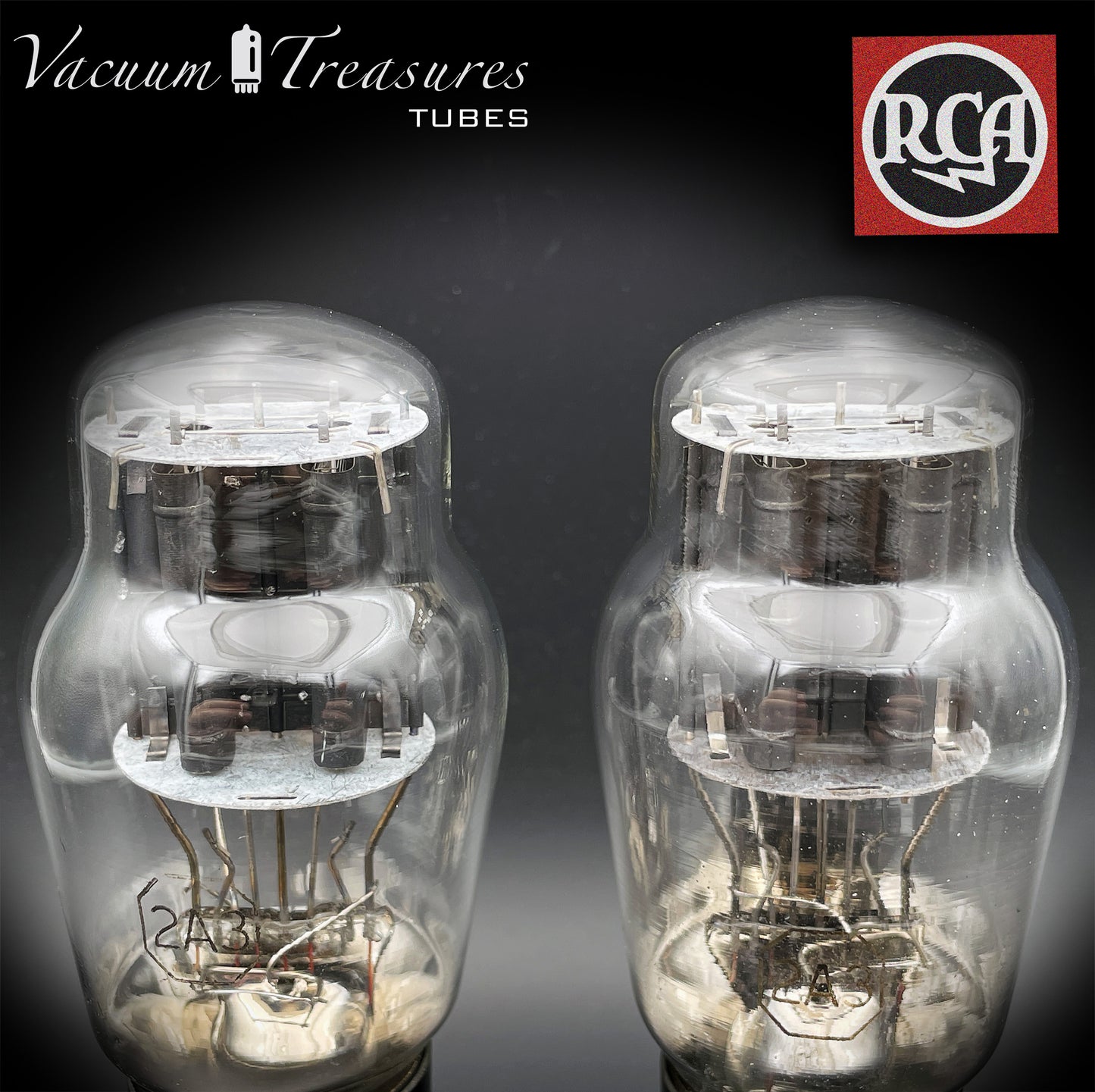 2A3 ( VT-95 ) RCA Bi-Plates Black Plates Dual Bottom Getter Matched Tubes Made in USA '50s