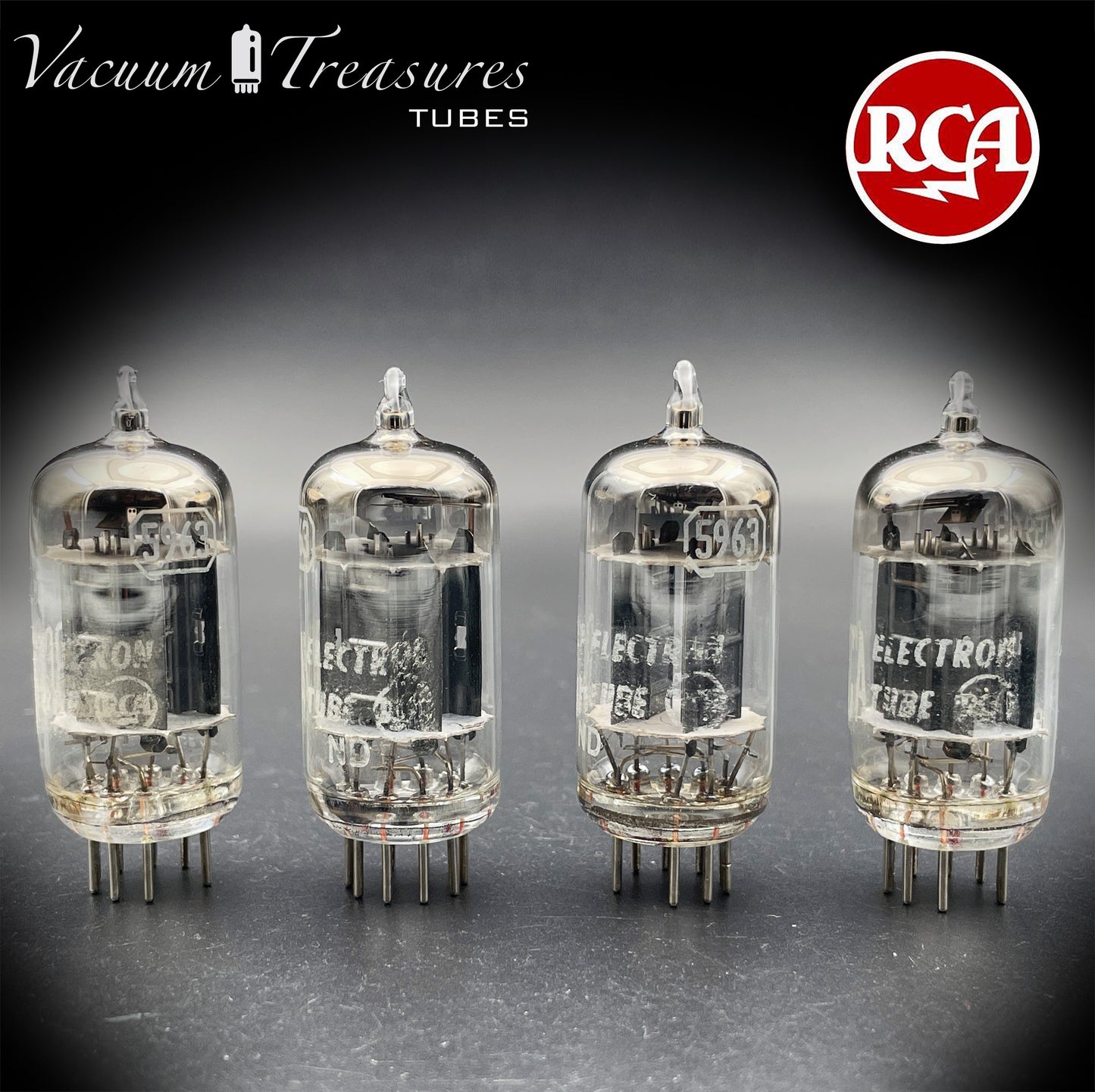 5963 ( 12AU7 ) RCA Matched Quad Long Black Plates Foil Getter AMPLITREX Tested