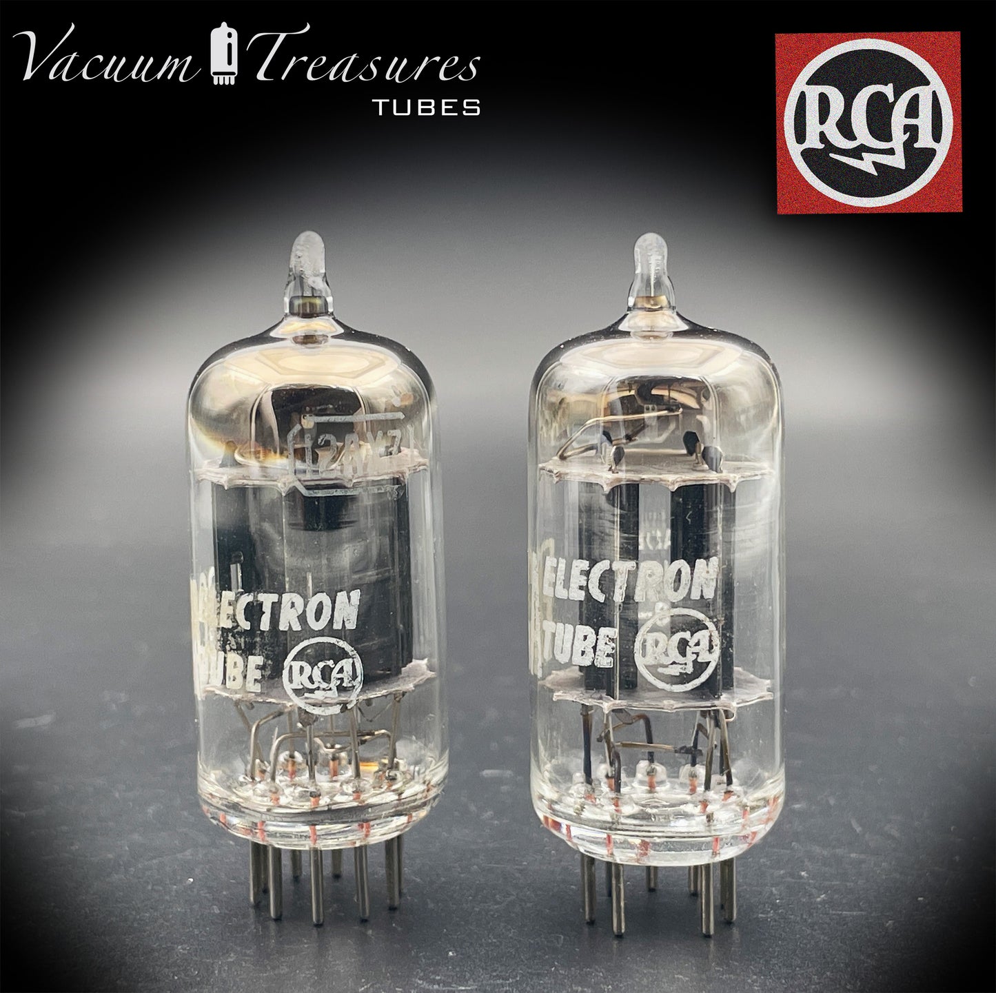 12AX7 / ECC83 RCA Matched Pair Long Black Plates Square Tilt getter Made in USA '58