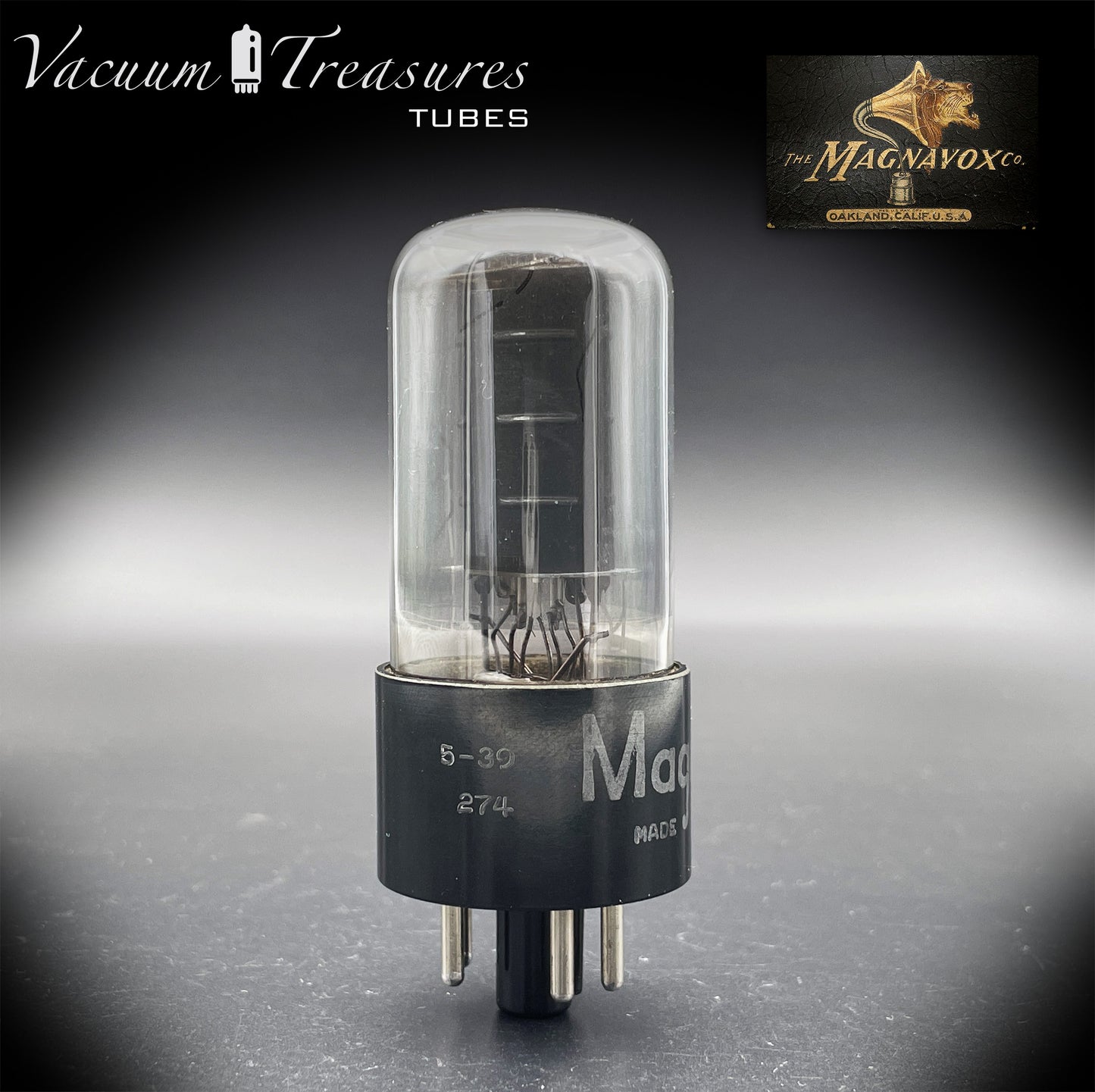 6V6GT Magnavox by RCA Smoked Glass AMPLITREX Tested Tube Black Plate DD Getter Made in USA '55