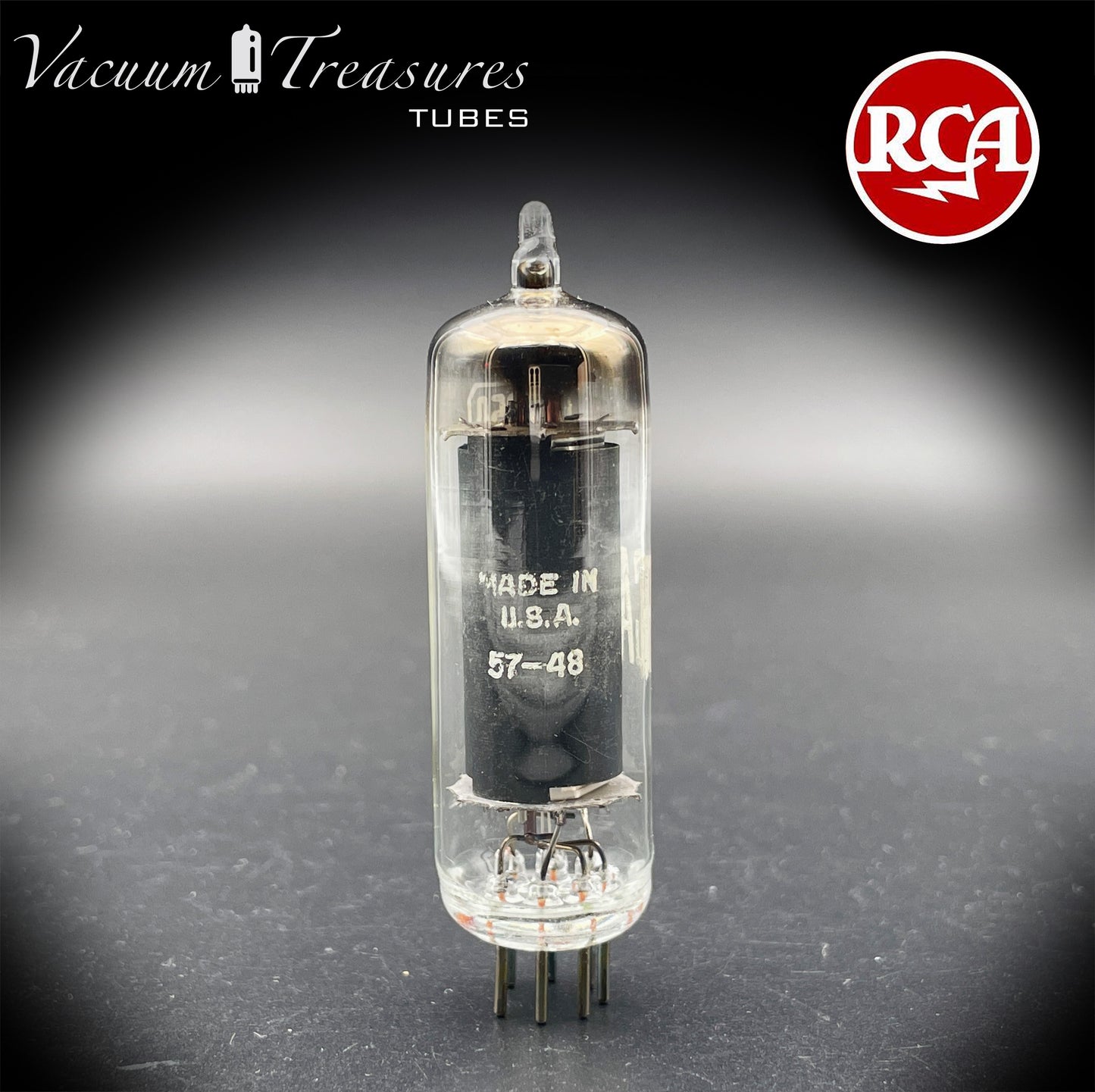 6AQ5 A (EL90) RCA Black Plate Square Getter Made in USA '57