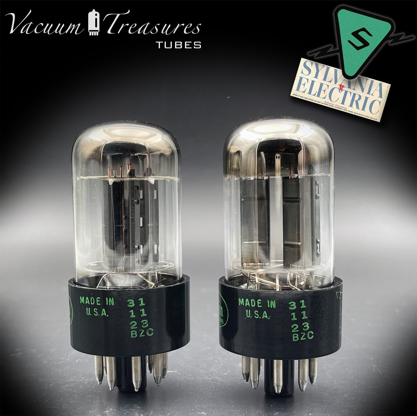 6SN7GTB Baldwin by SYLVANIA Matched Pair Black Plates Tubes Same Codes Made in USA '61