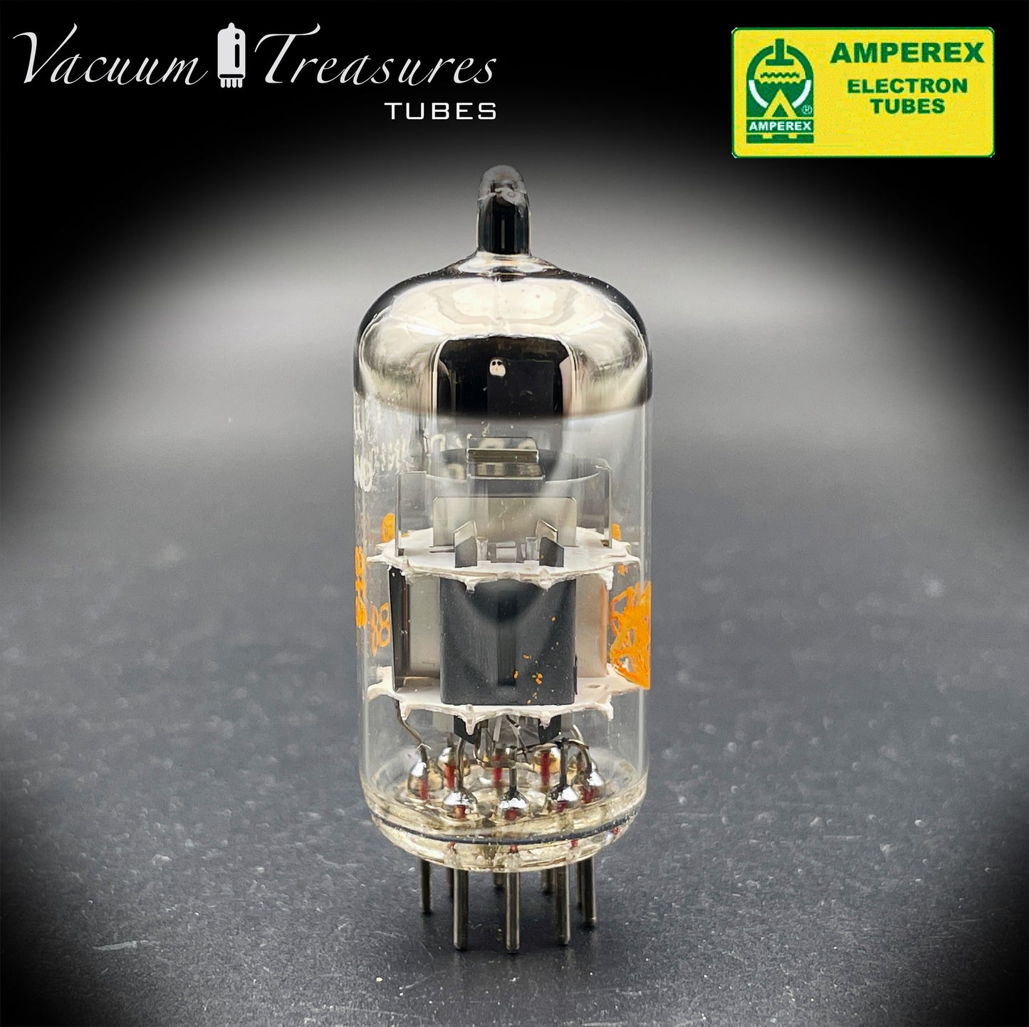 ECC88 6DJ8 NOS AMPEREX Disc Getter AMPLITREX Tested Tube Made in HOLLAND '60s