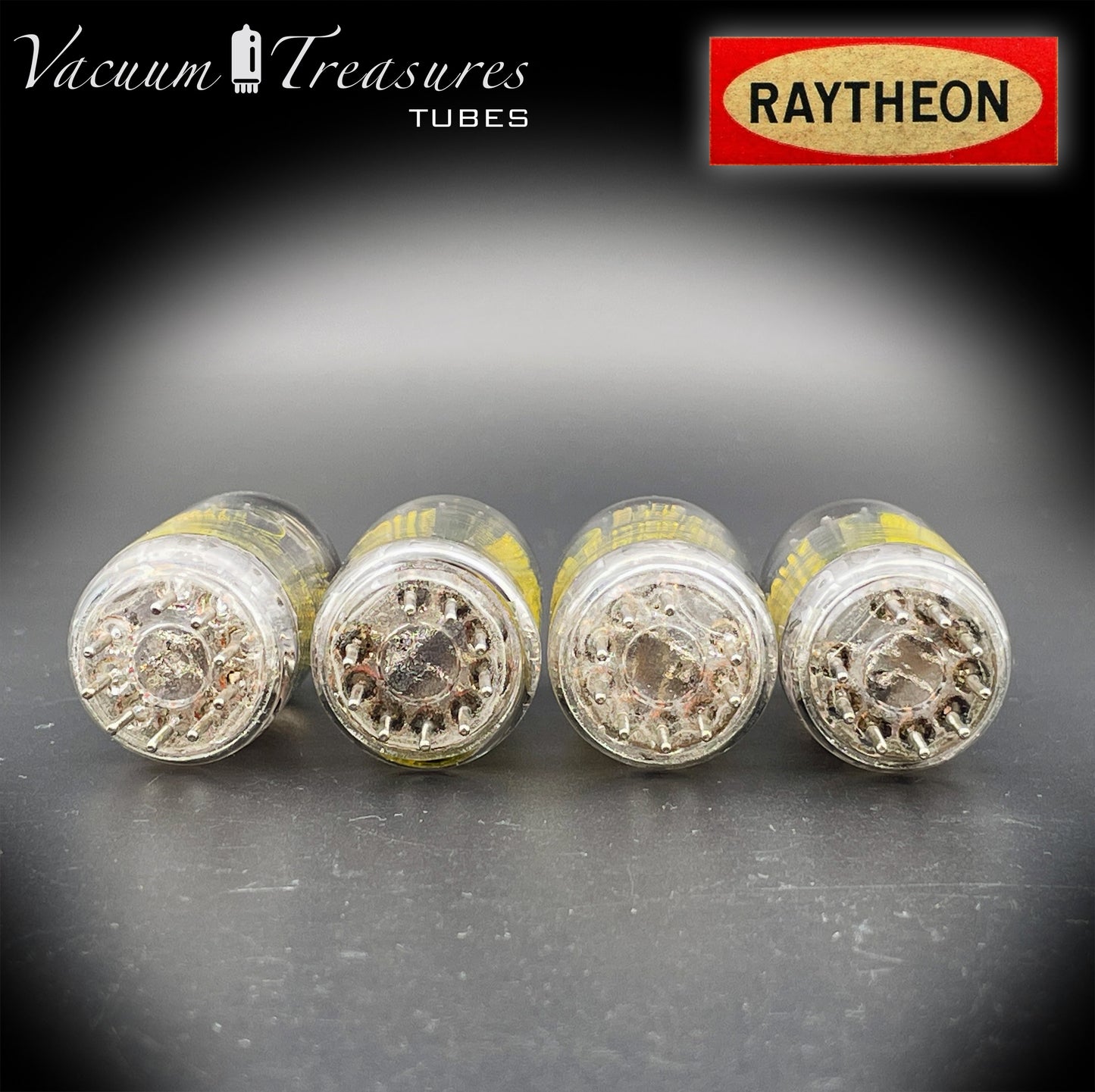 12AU7 ( ECC82 ) NOS RAYTHEON for Baldwin Long Black Plates Halo Getter Matched Tubes Made in USA '59