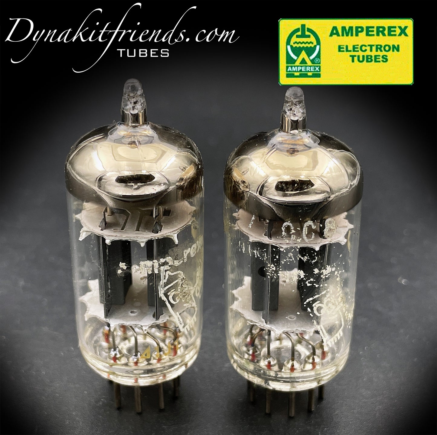 ECC83 ( 12AX7 ) Amperex Bugle Boy Short Plate Large O Getter Holland 1961 Matched Pair Valve Tubes