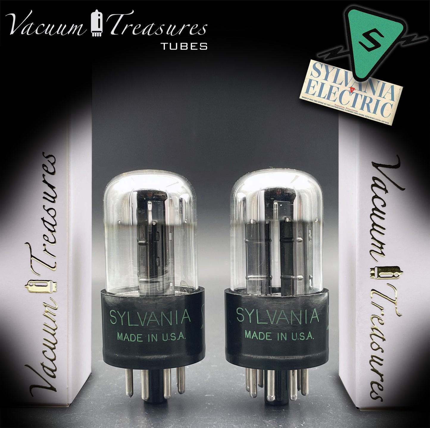 6SN7GTA NOS SYLVANIA CHROME TOP Matched Pair Same Code AMPLITREX Low Noise Tubes