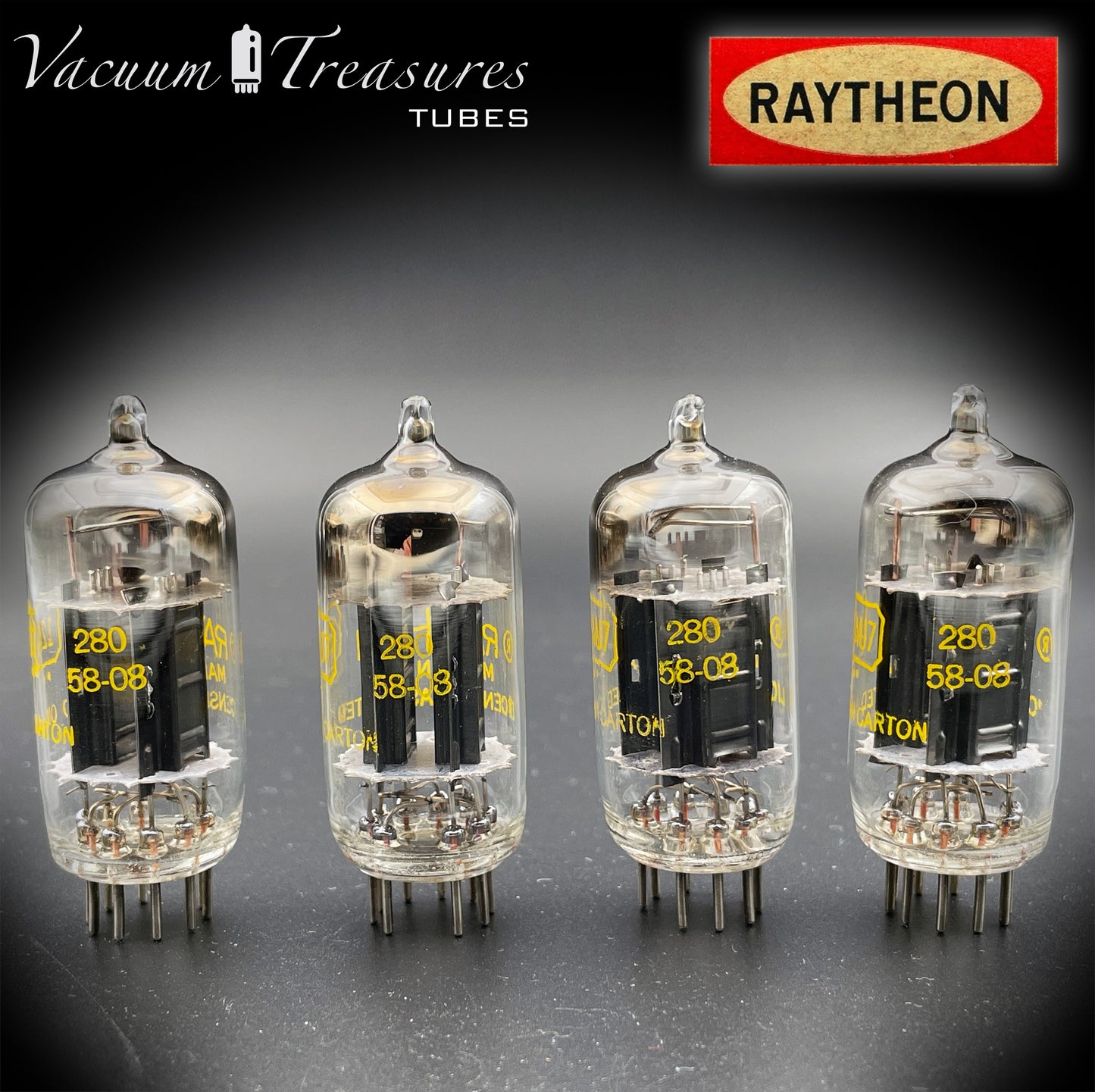 12AU7 ( ECC82 ) RAYTHEON Long Black Plates Square Getter Matched Tubes Made in USA '58