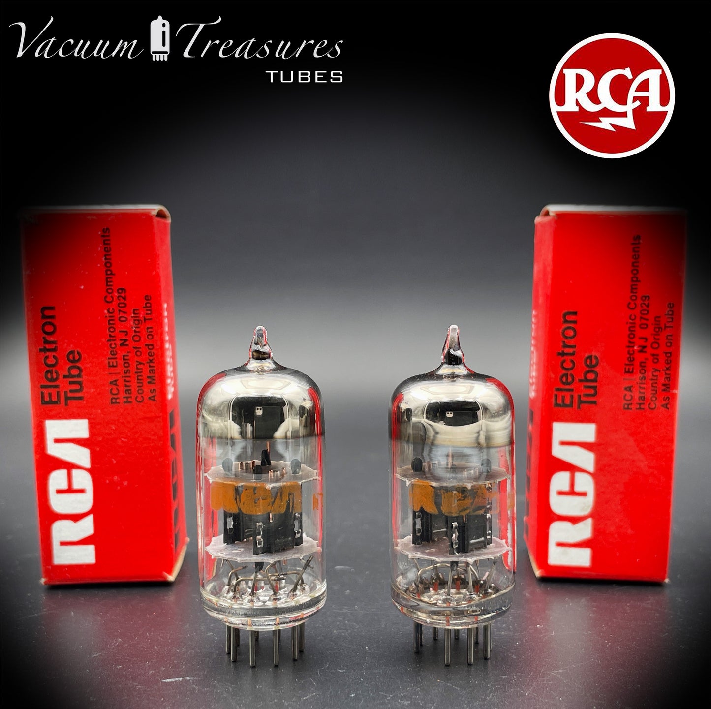 12AV7 RCA NOS NIB Black Plates Halo Getter Matched Pair Tubes Made in USA