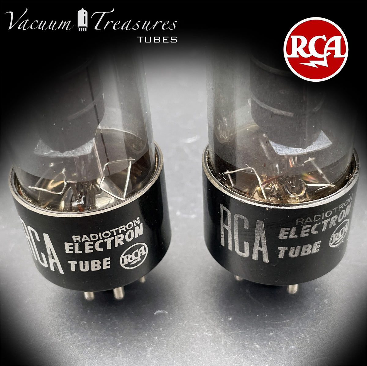 6V6GT RCA Black Plates Smoked Glass DD Getter Closely Tested Pair Tubes USA 1950s