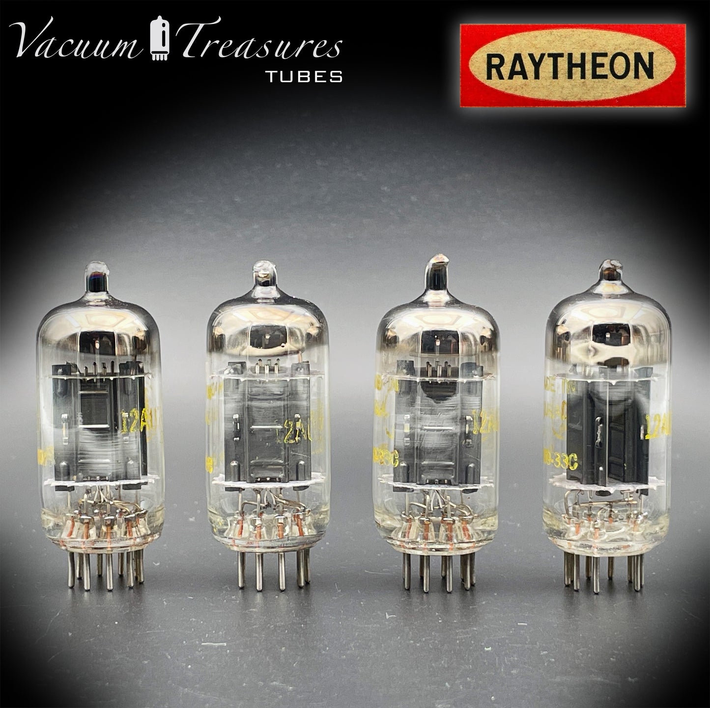 12AU7 ( ECC82 ) NOS RAYTHEON for Baldwin Long Black Plates Halo Getter Matched Tubes Made in USA '59