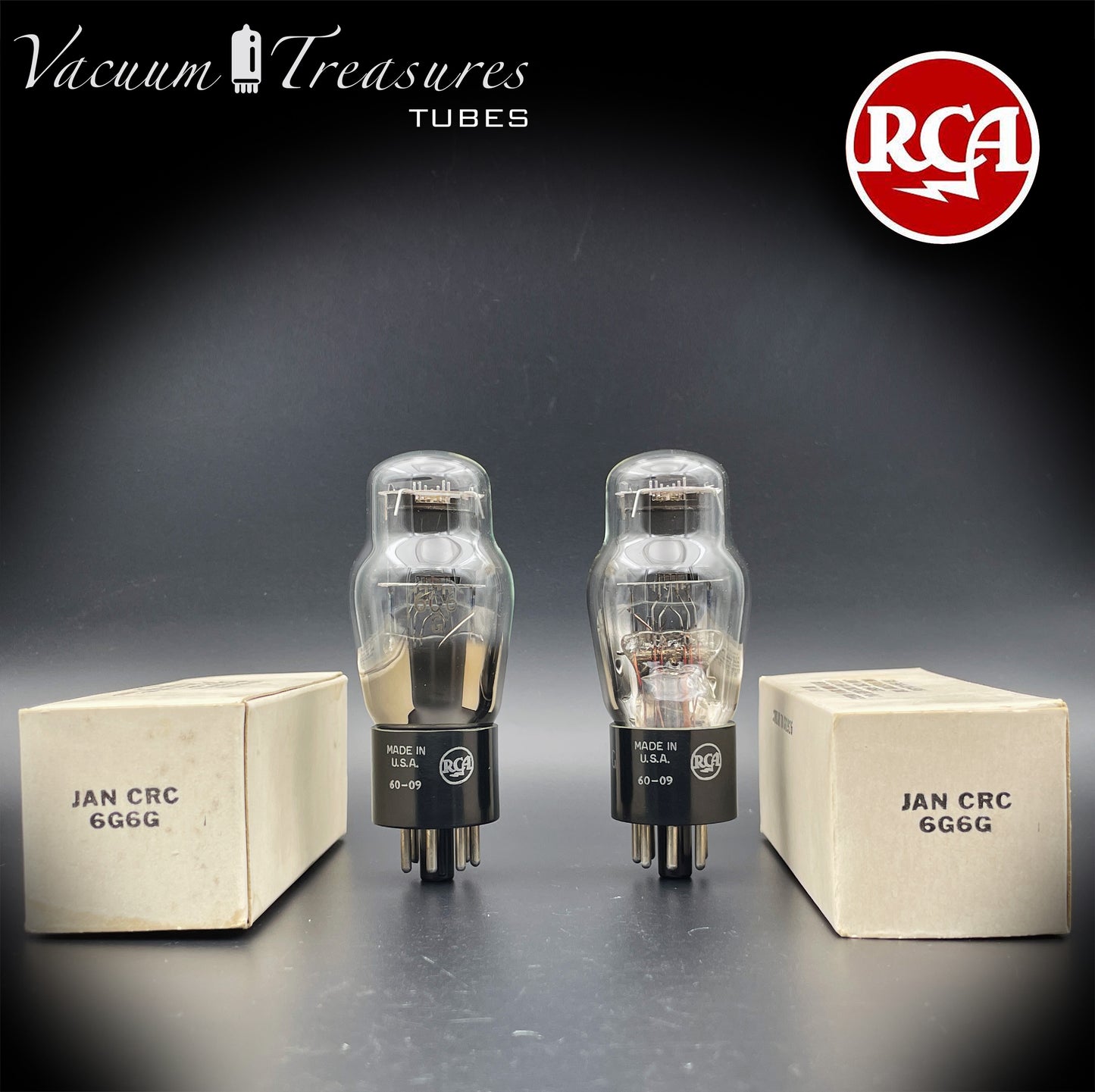 6G6G = VT-198A = 6G6GT RCA NOS NIB Matched Pair Black Plates Square Getter Power Pentode USA