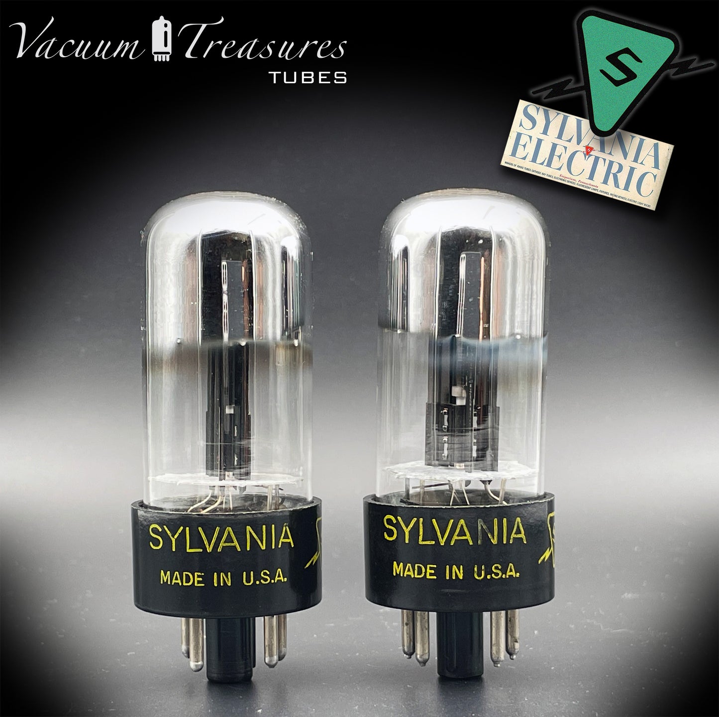 6X5 GT ( 6Z5P ) SYLVANIA NOS NIB Black Plates Tall Bottle Matched Pair Tubes MADE IN USA