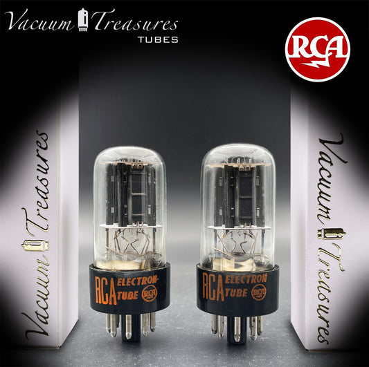 6SN7 GTB RCA Red Logo AMPLITREX Matched Pair Black Plates D Getter Low Noise & Mic Tubes