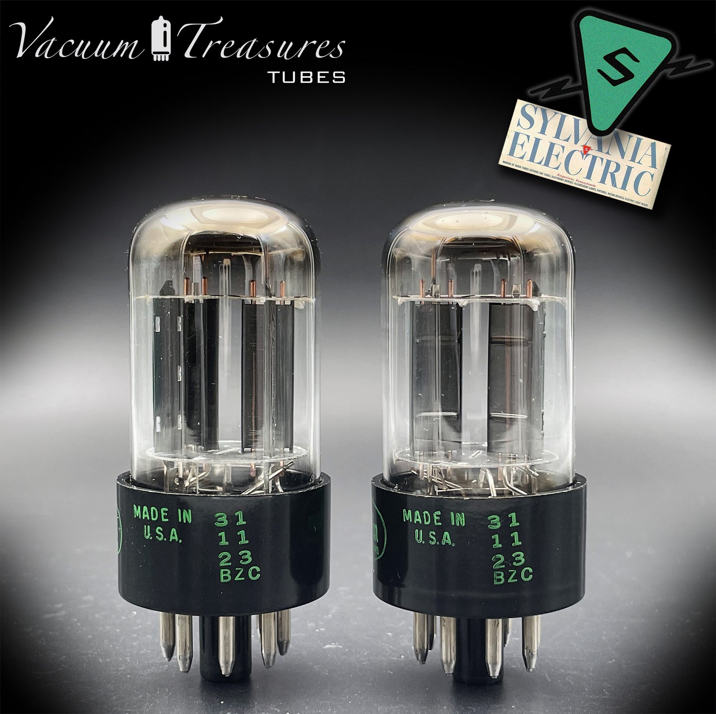 6SN7GTB Baldwin by SYLVANIA Matched Pair Black Plates Tubes - Same Codes - Made in USA '61