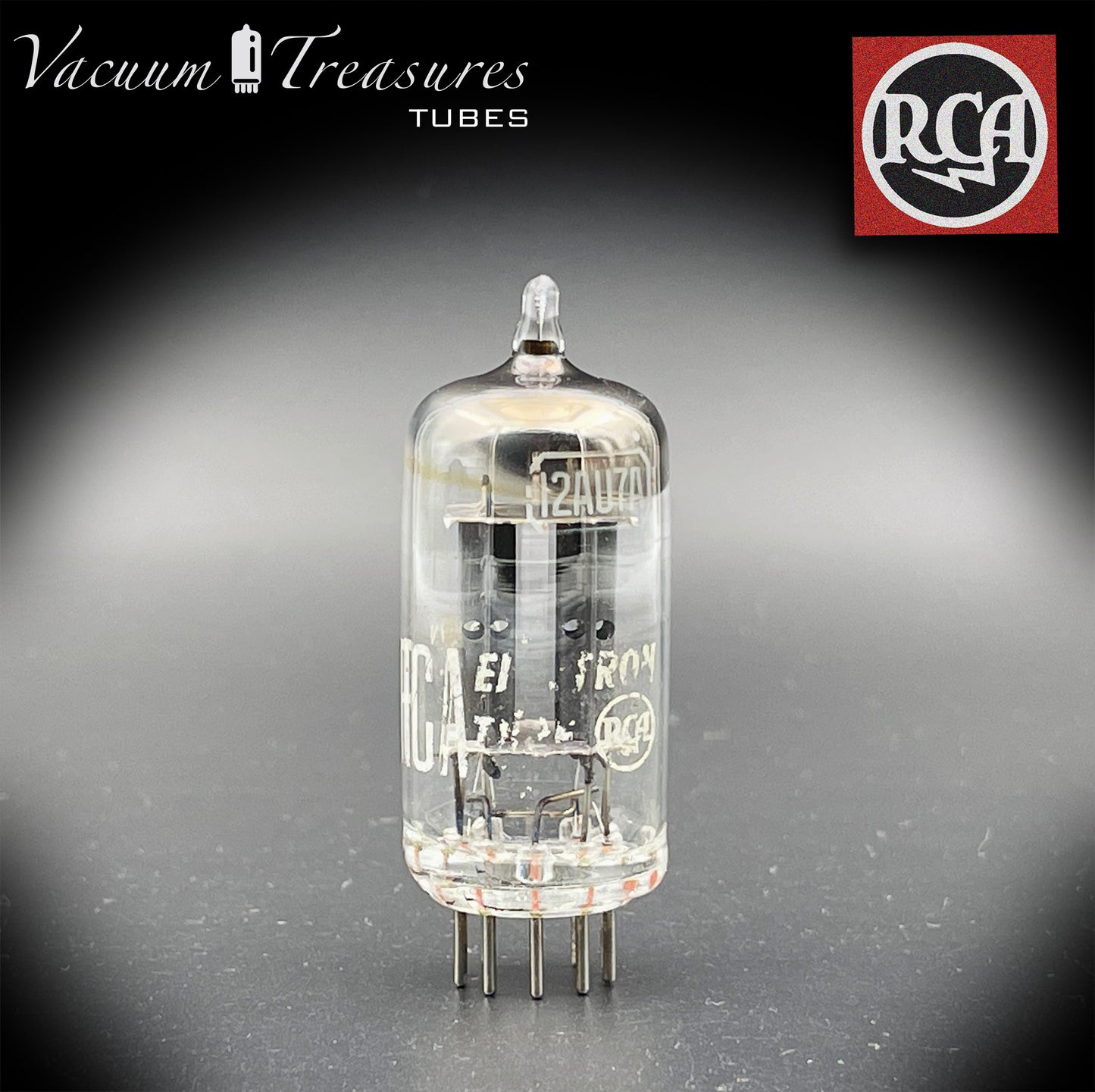 12AU7 A ( ECC82 ) RCA Long Gray Plates Square Tilt Getter Tested Tube Made in USA '50s