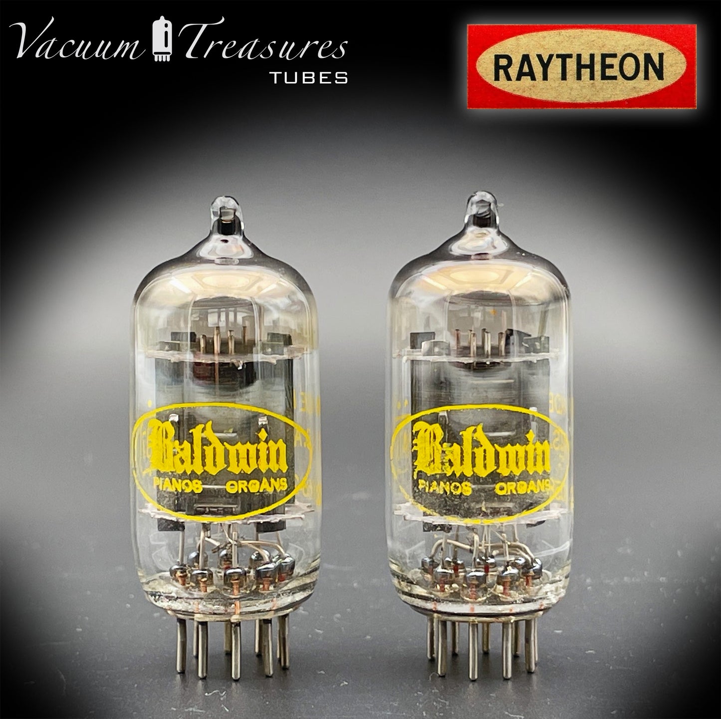 12AU7 ( ECC82 ) RAYTHEON Long Black Plates Halo Getter Matched Tubes Made in USA '58