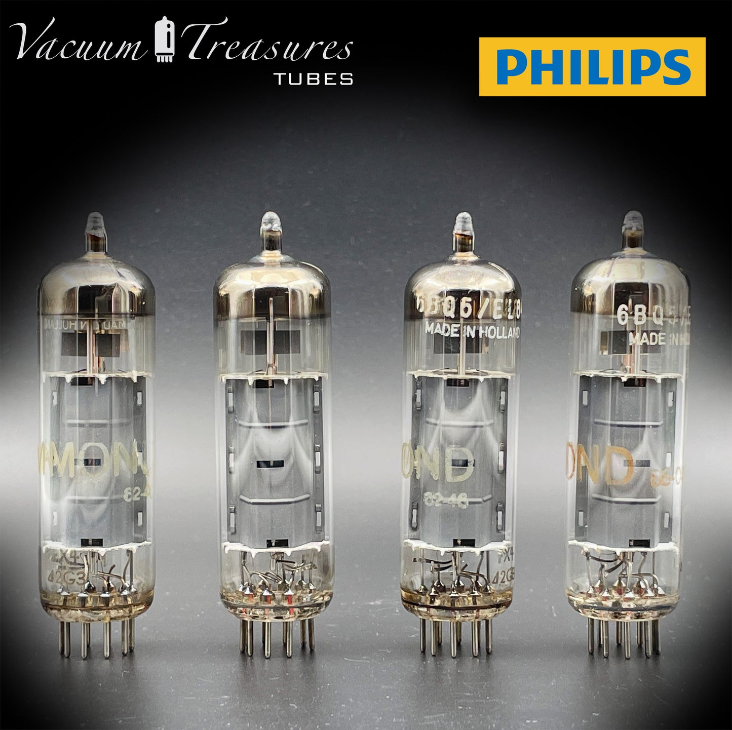 6BQ5 ( EL84 ) AMPEREX PHILIPS Heerlen plant Gray Plates Halo Getter rX4 Matched Tubes Made in HOLLAND