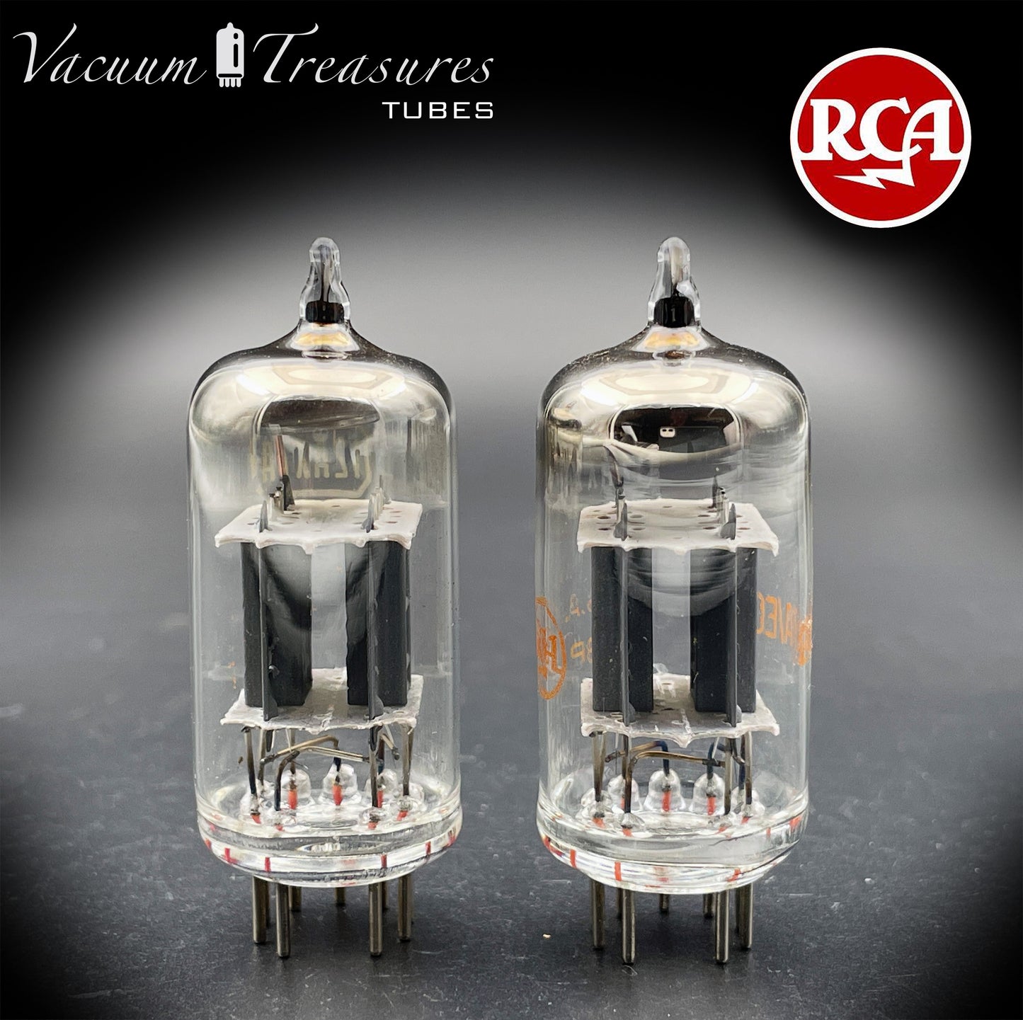 12AX7 / ECC83 RCA Short Gray Plates Halo Getter Matched Pair Tubes Made in USA '60s