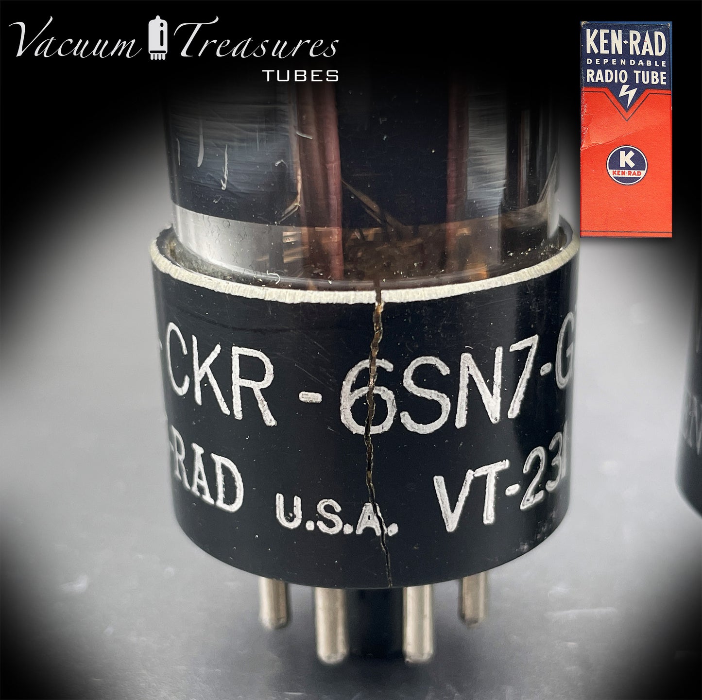 6SN7GT VT-231 KEN-RAD Black Plates Black Glass Foil Getter – Matched Pair – Made in USA anni ’40