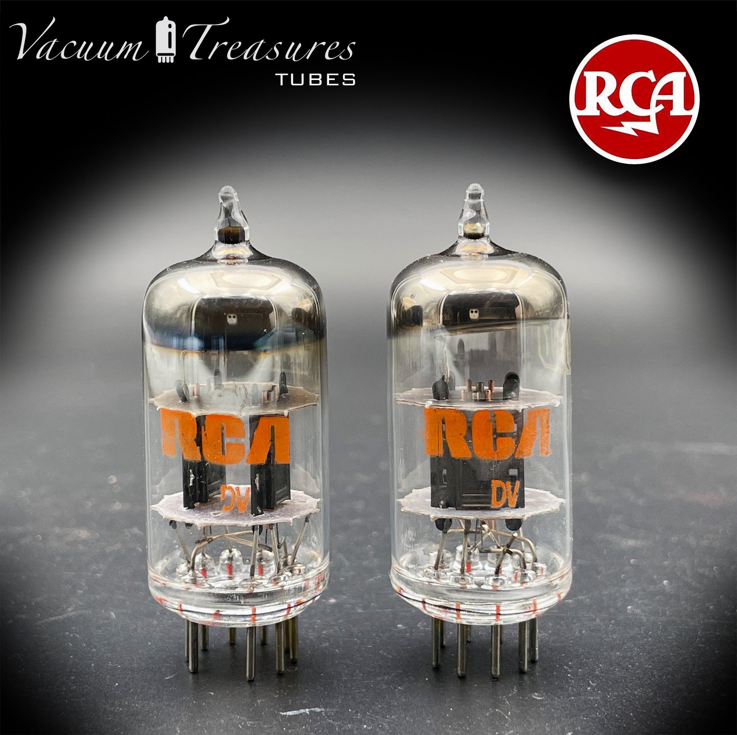 12AV7 RCA NOS NIB Black Plates Halo Getter Matched Pair Tubes Made in USA