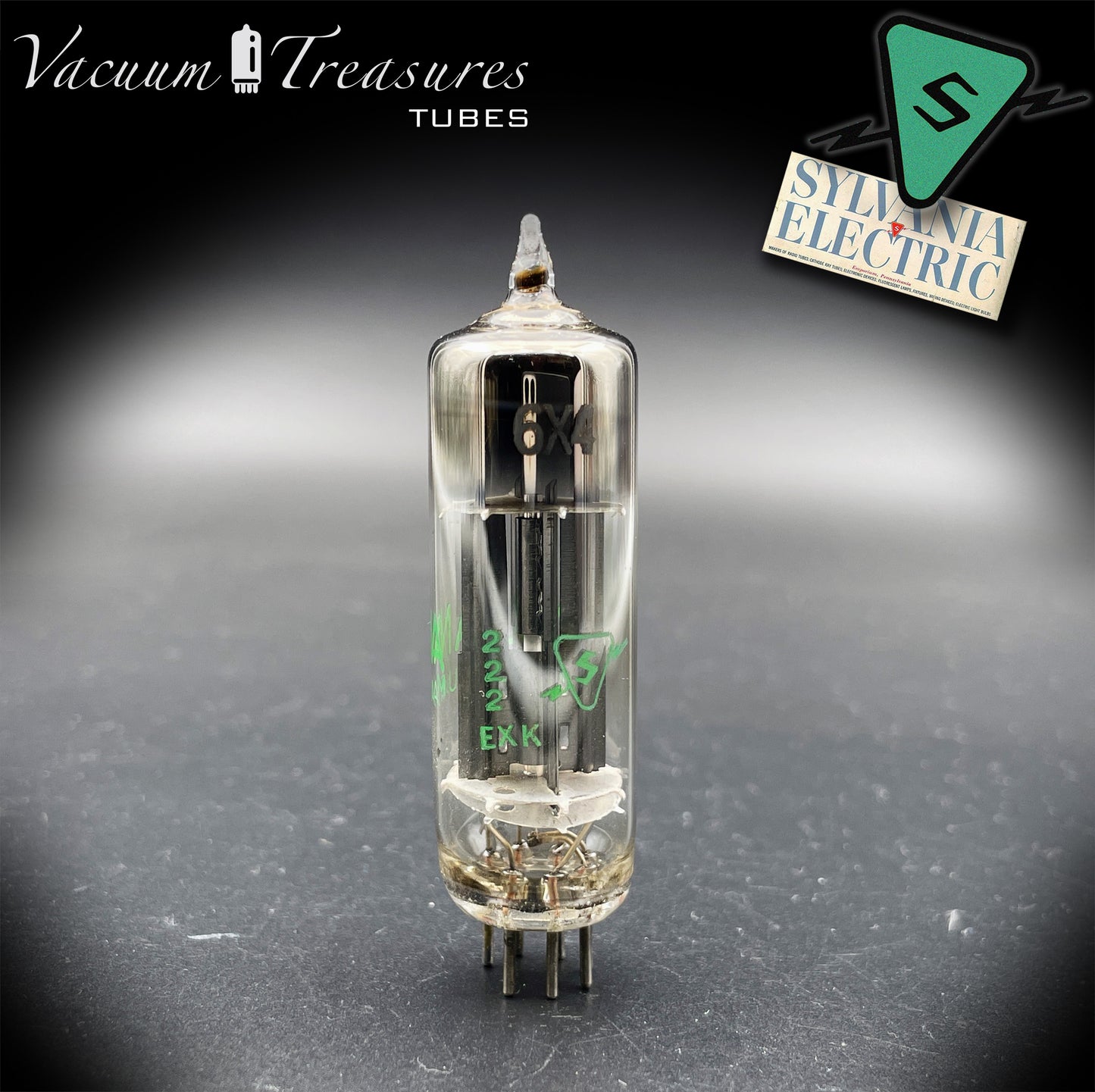 6X4 EZ90 NOS SYLVANIA Black Plates Halo Getter Tested Rectifier Tube USA 1952