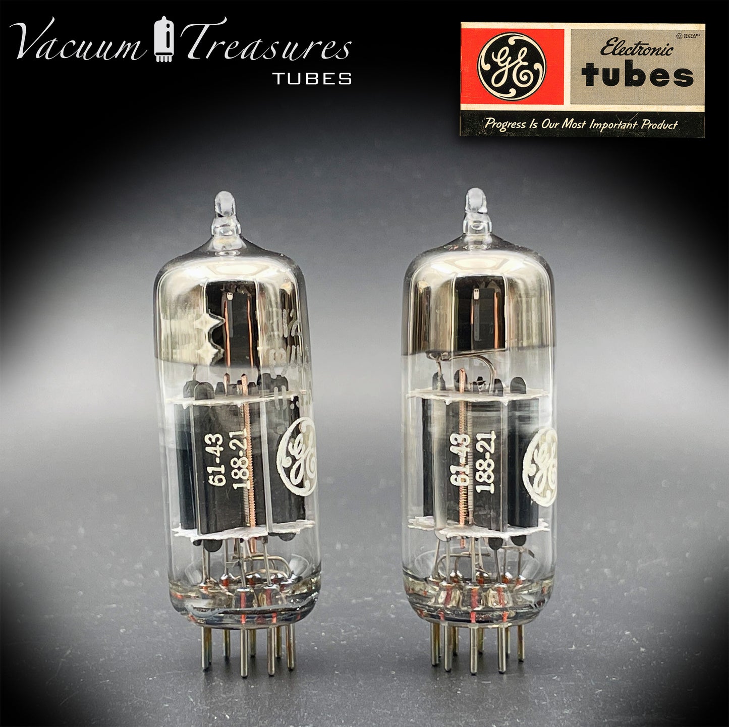 12B4A GE NOS Black Plates Halo Getter Low Noise & Microphonic Matched Pair Tubes Made in USA