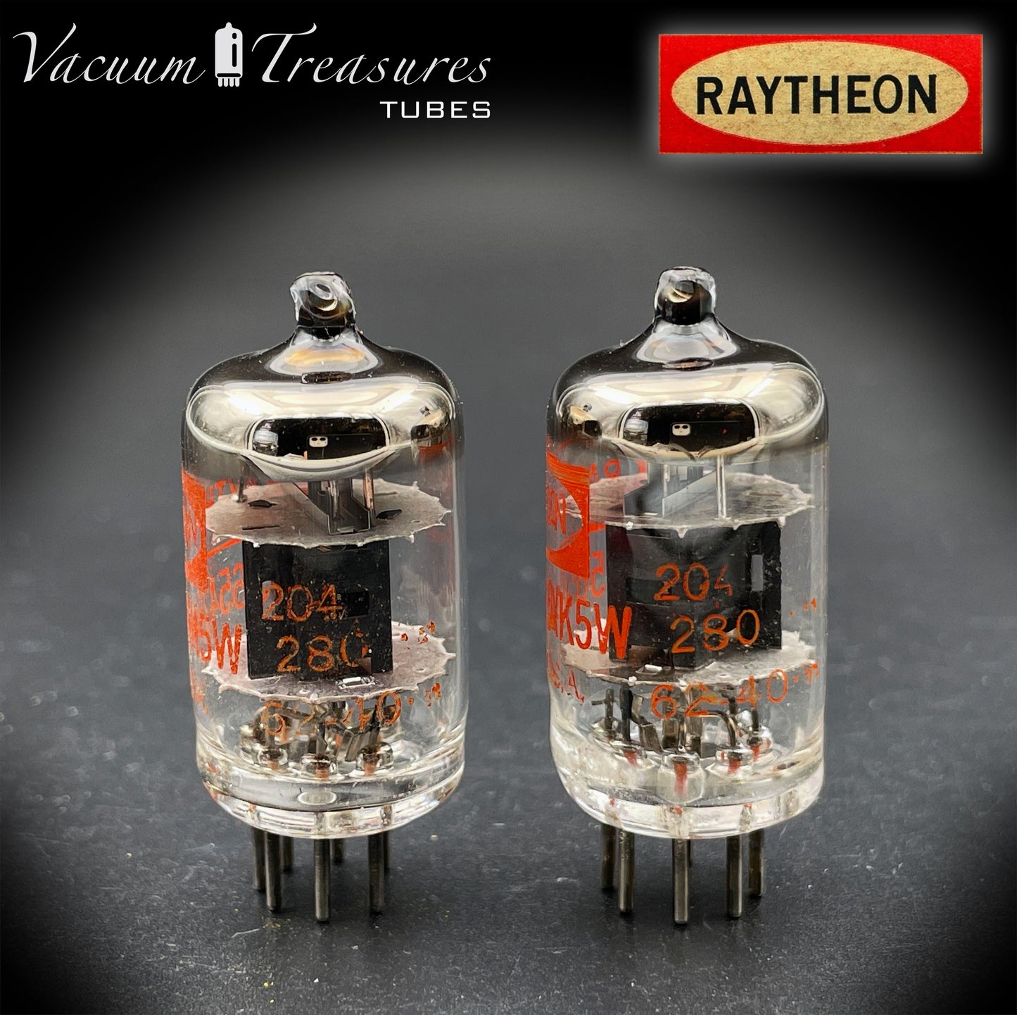 JRP-5654 ( 6AK5W ) RAYTHEON Black Plates Halo Getter Tube Valve Tested Pair Made in USA