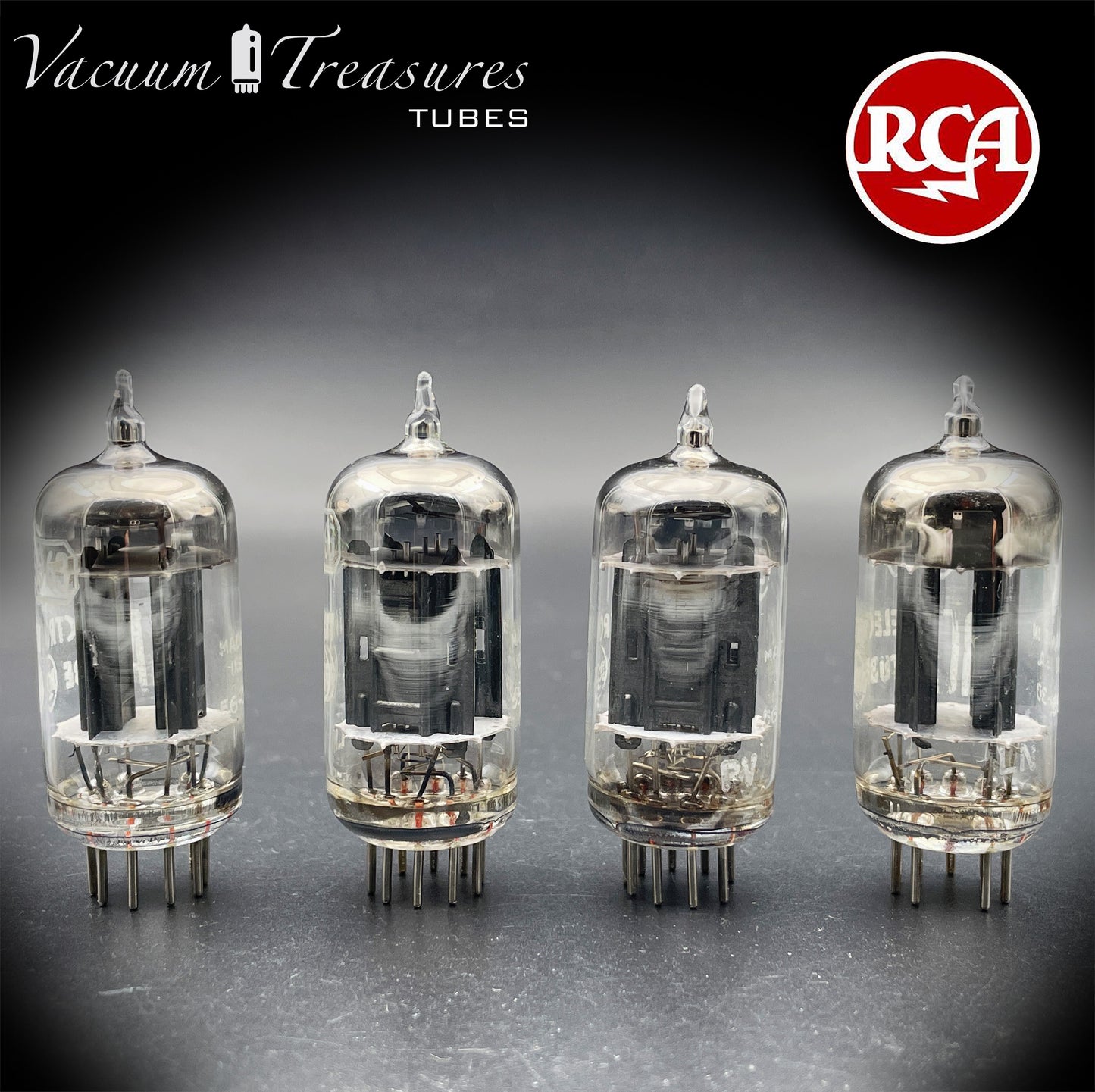 5963 ( 12AU7 ) RCA Matched Quad Long Black Plates Foil Getter AMPLITREX Tested