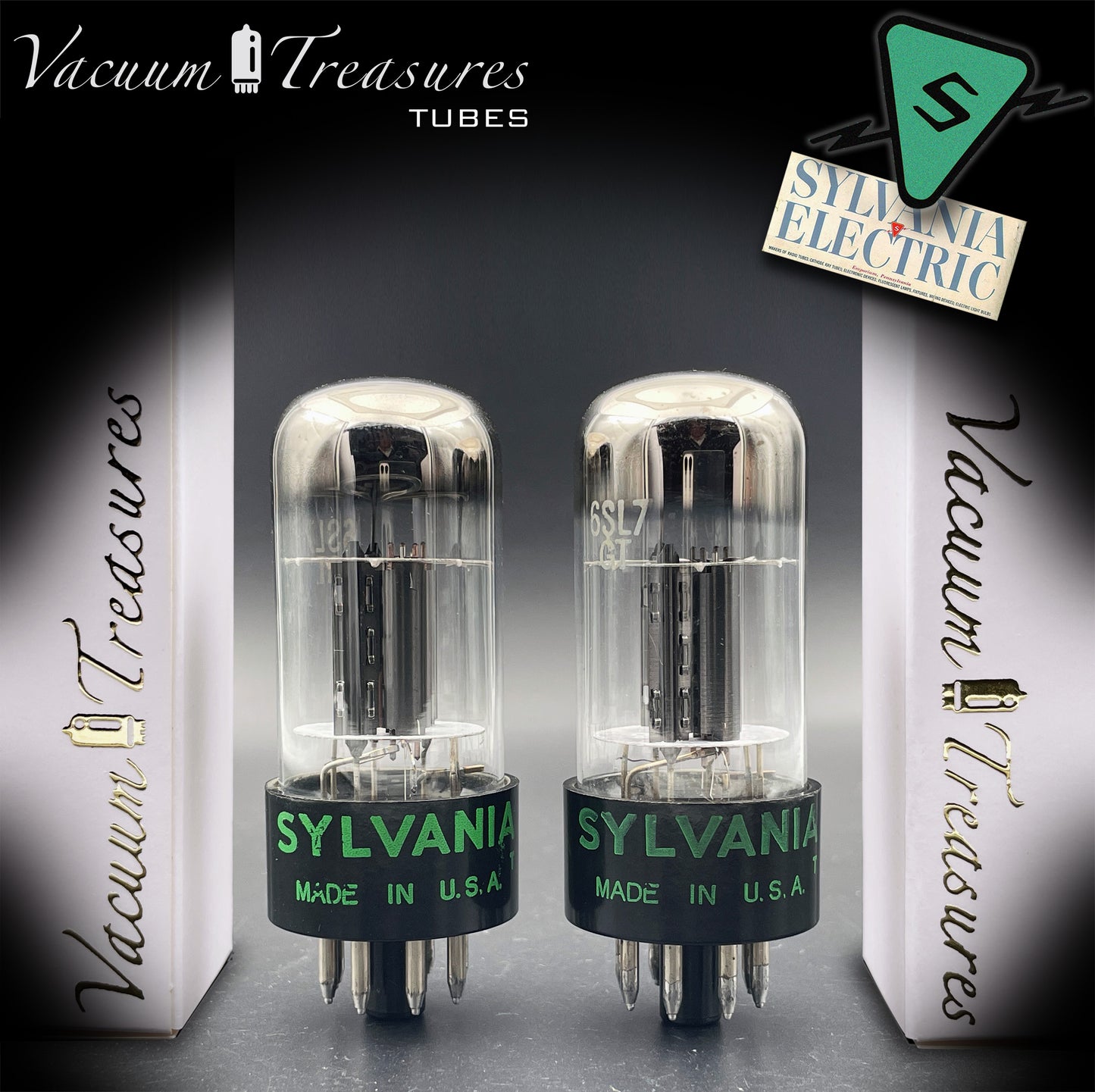 6SL7GT SYLVANIA 3-Hole Black Plates Tall Boys AMPLITREX Tested Pair Made in USA '50s