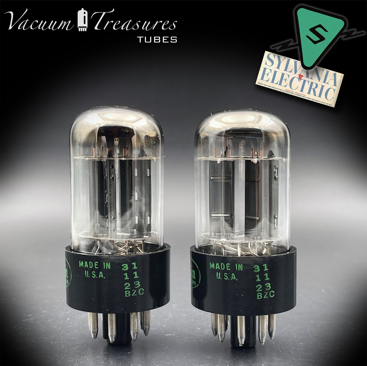 6SN7GTB Baldwin by SYLVANIA Matched Pair Black Plates Tubes - Same Codes - Made in USA '61