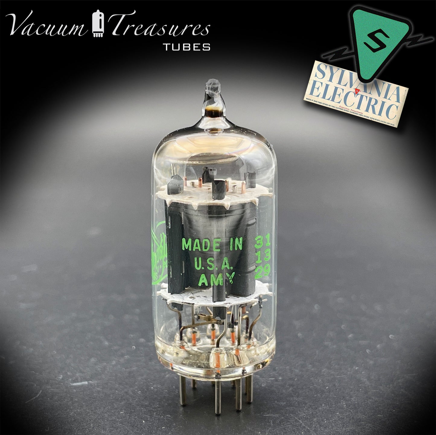 12AX7 / ECC83 NOS Baldwin by SYLVANIA Long Gray Plates Halo Getter Tested Tube Made in USA '61