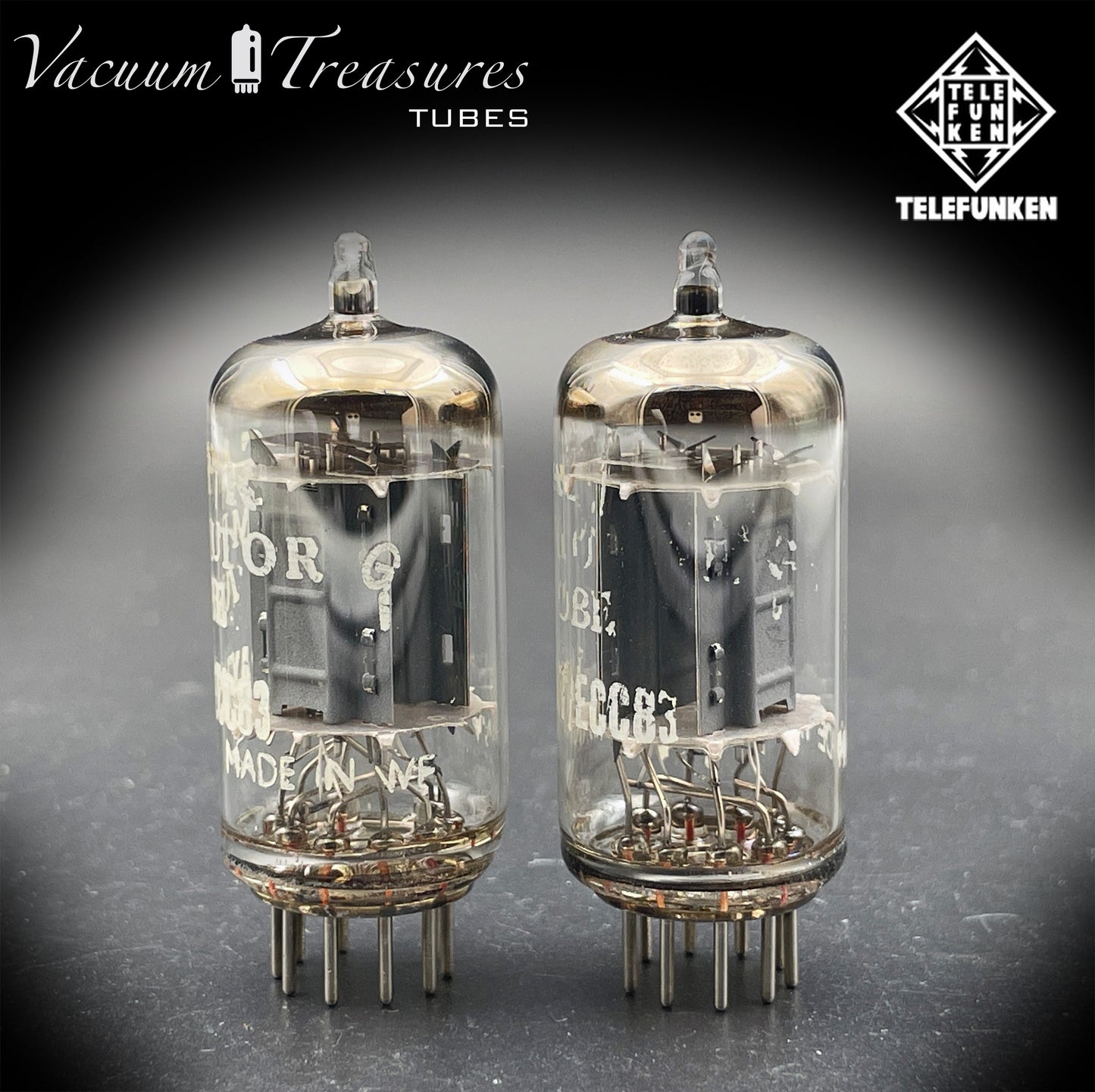 ECC83 / 12AX7 TELEFUNKEN Matched Pair Ribbed Plates Diamond Bottom Tube Made in GERMANY