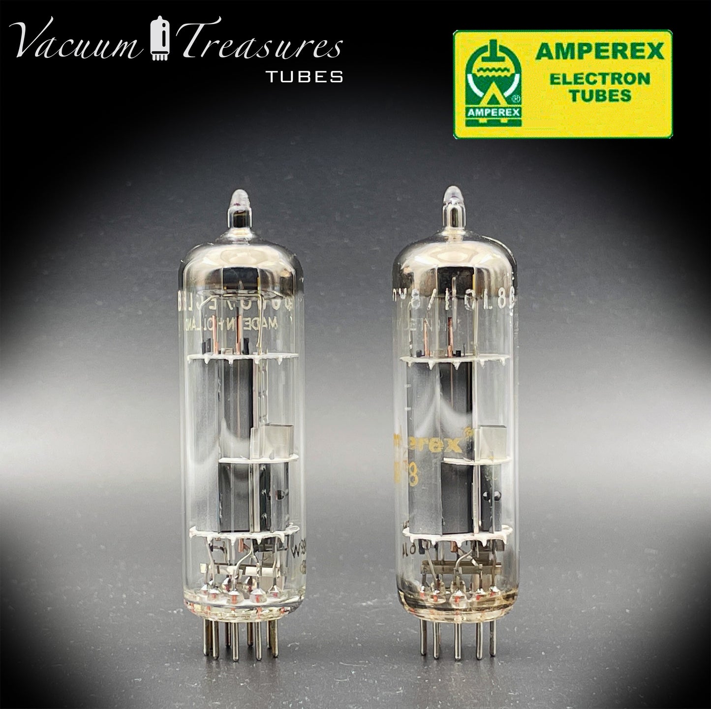 6GW8 ( ECL86 ) AMPEREX by PHILIPS NOS Disc Getter Matched Pair Tubes MADE IN HOLLAND