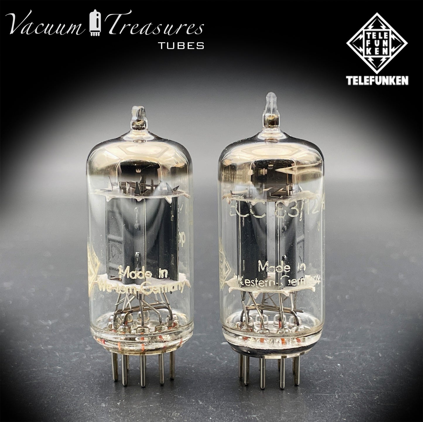 12AX7 / ECC83 TELEFUNKEN Tested Pair Tubes – Ribbed Plates Diamond Bottom Made in Germany