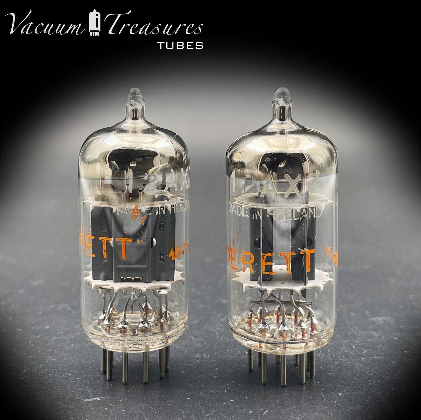 12AX7 / ECC83 NOS EVERETT by Philips Heerlen Matched Pair 1964 Short Gray Plates HOLLAND MADE