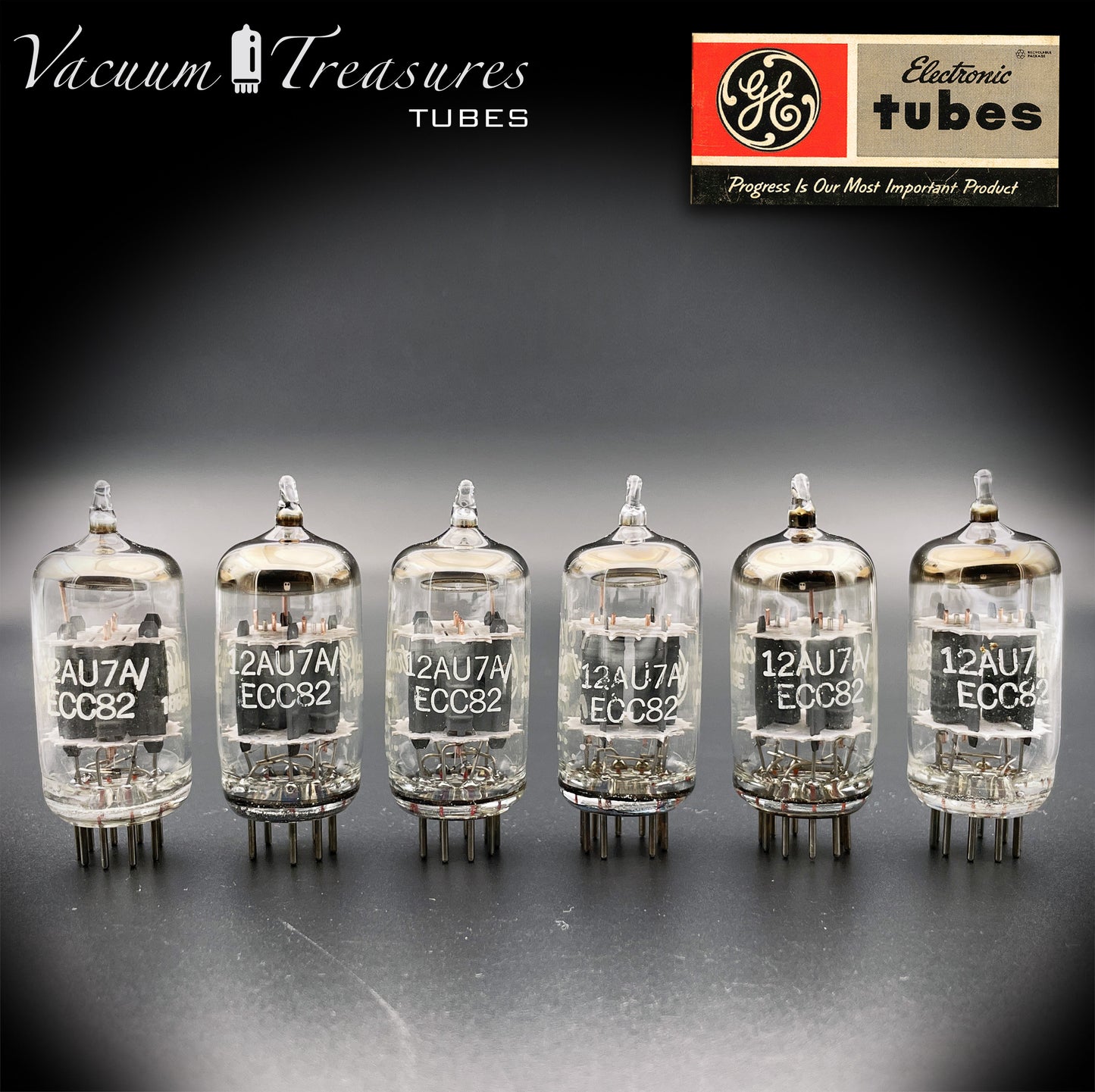 12AU7 A ( ECC82 ) GE NOS NIB Gray Plates Halo Getter matched sextet Tubes Made in USA