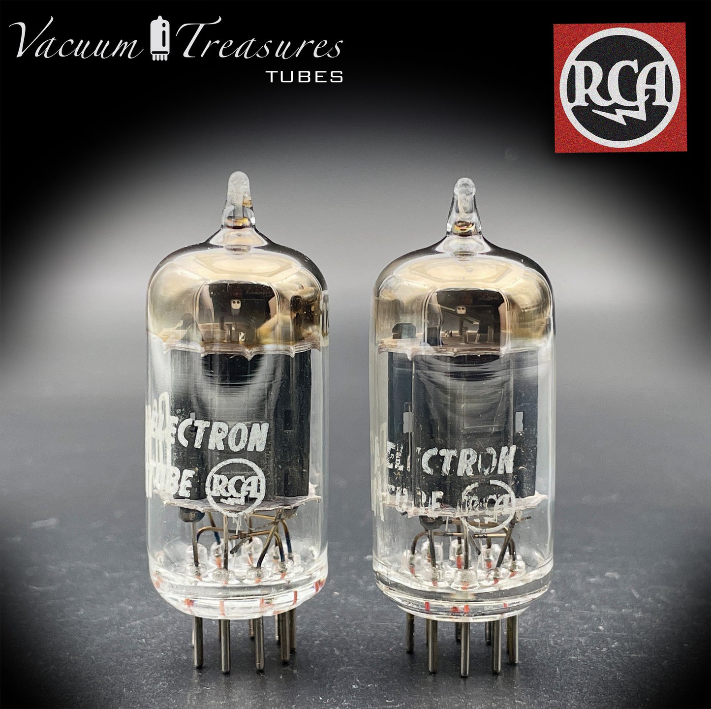 12AX7 / ECC83 RCA Matched Pair Long Black Plates Square Tilt getter Made in USA '58
