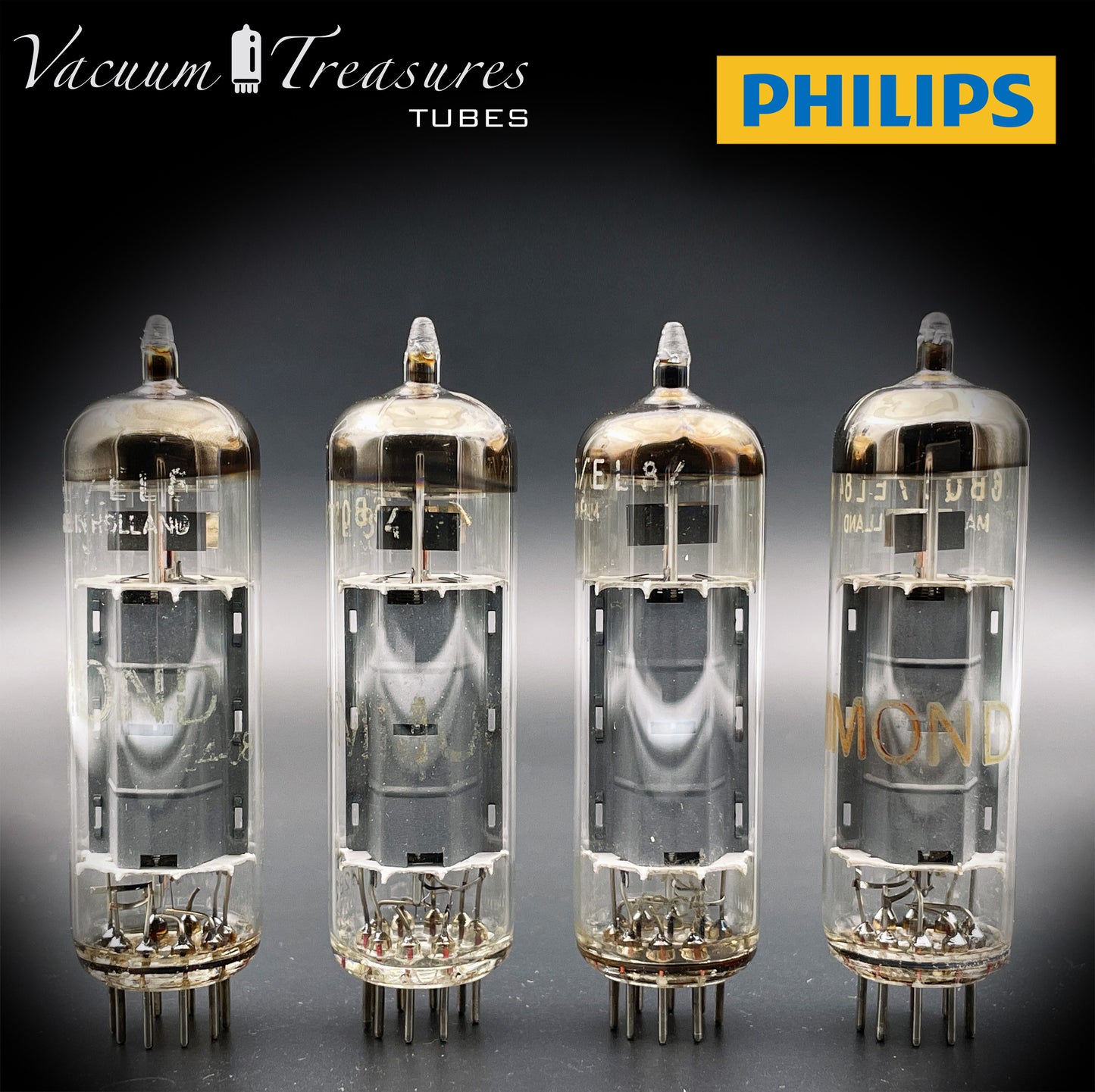 6BQ5 ( EL84 ) AMPEREX PHILIPS Heerlen plant Gray Plates Halo Getter rX4 Matched Tubes @ Test NOS Made in HOLLAND