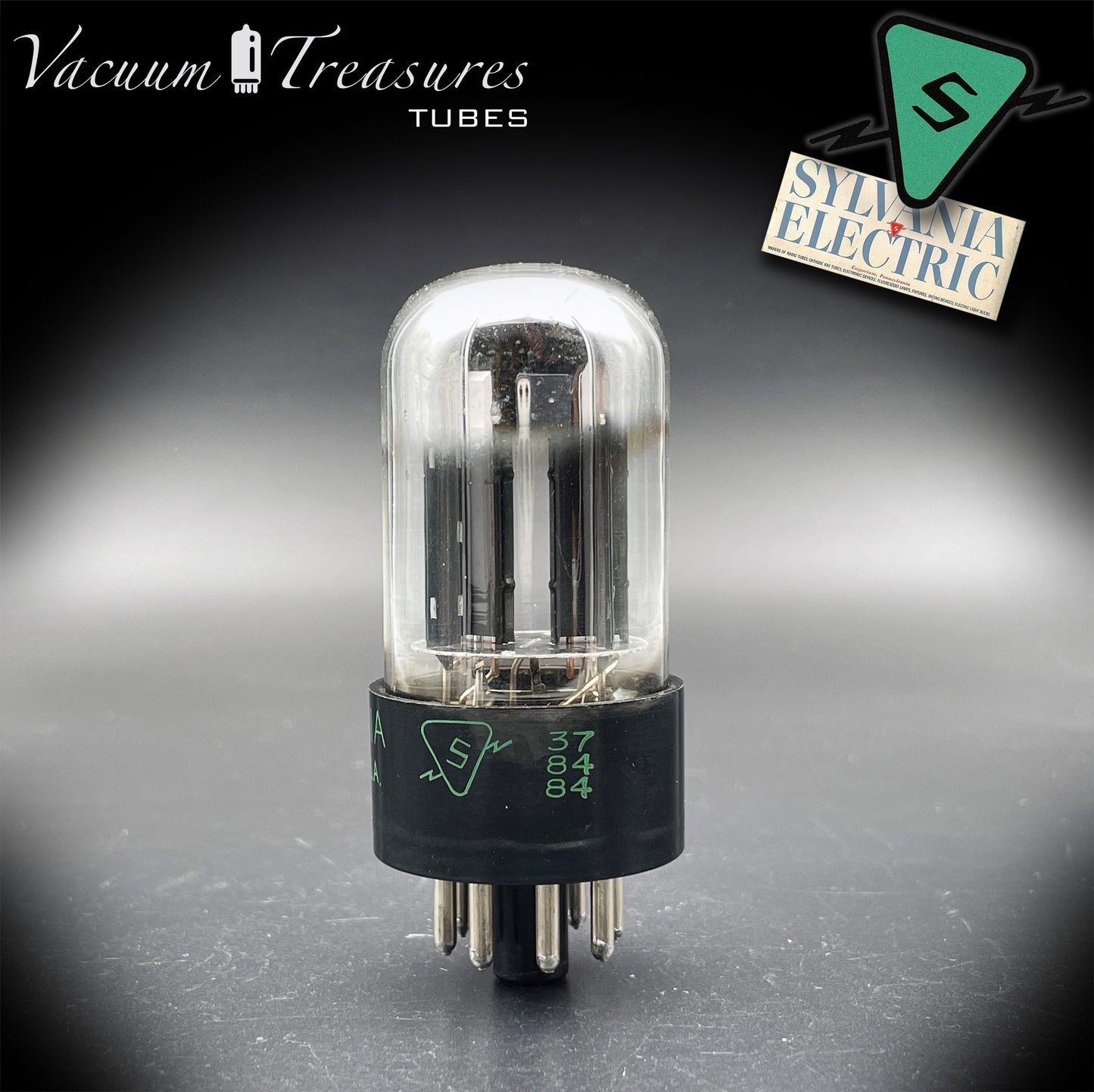 6SN7GTB NOS SYLVANIA CHROME TOP Green Dot Tested Tube Black Plates USA 1947