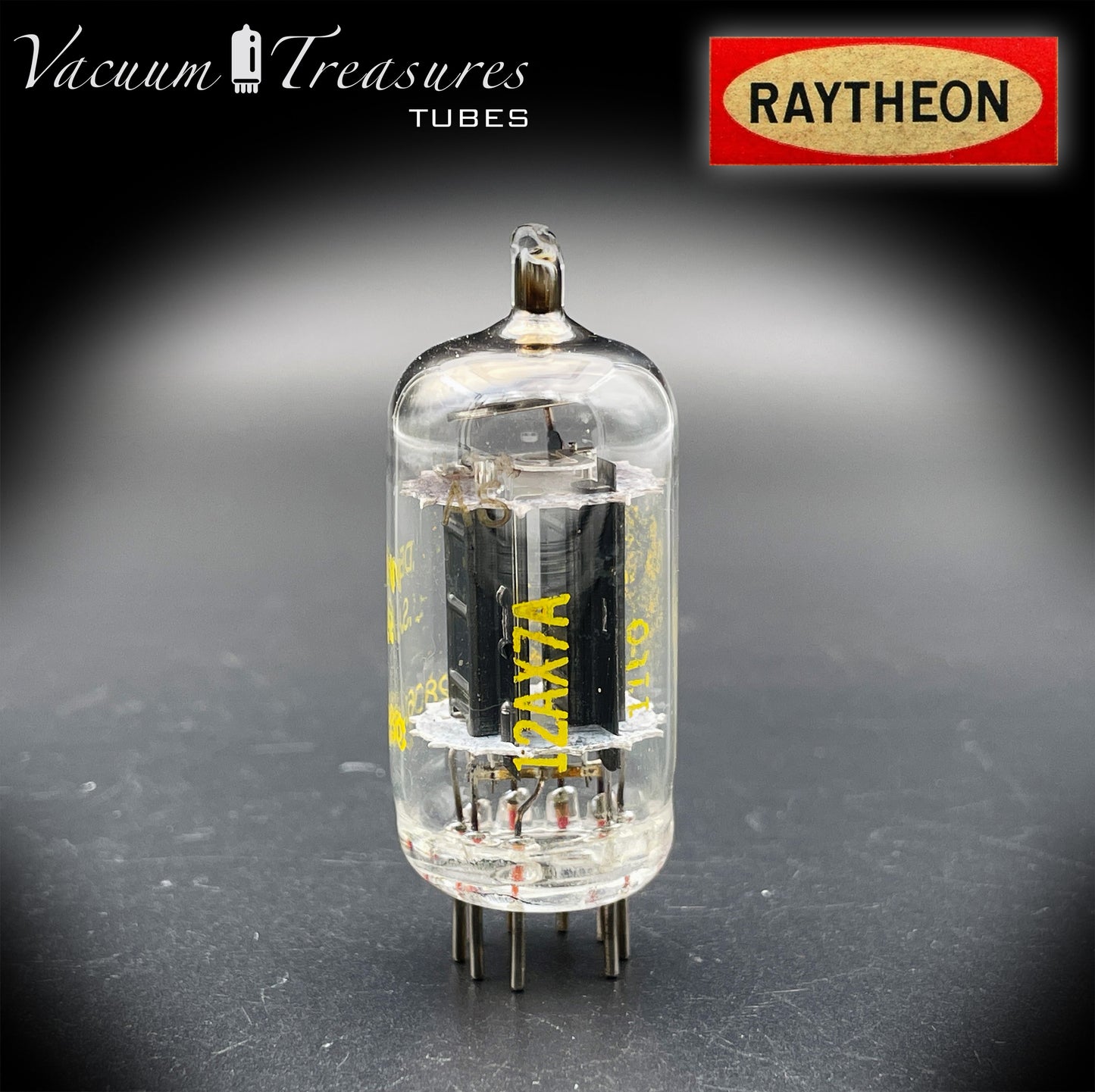 12AX7A ECC83 Baldwin RAYTHEON Tested Tube – Long Black Plates Halo Getter USA 1960s