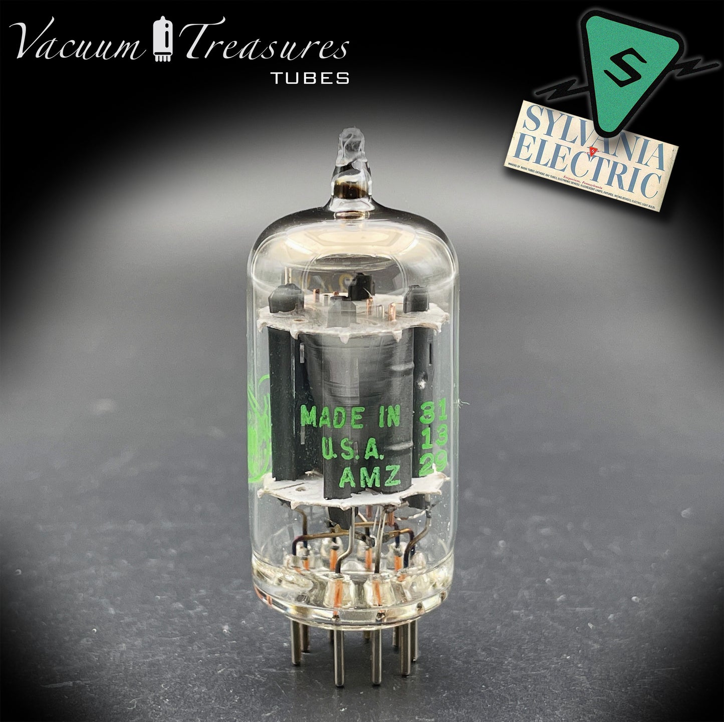 12AX7 / ECC83 NOS Baldwin by SYLVANIA Long Gray Plates Halo Getter Tested Tube Made in USA '61